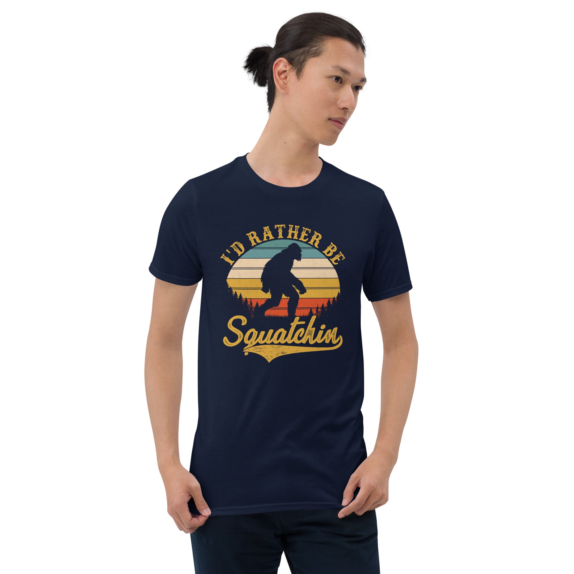 i'd rather be squatchin short sleeve unisex t-shirt navy mockup