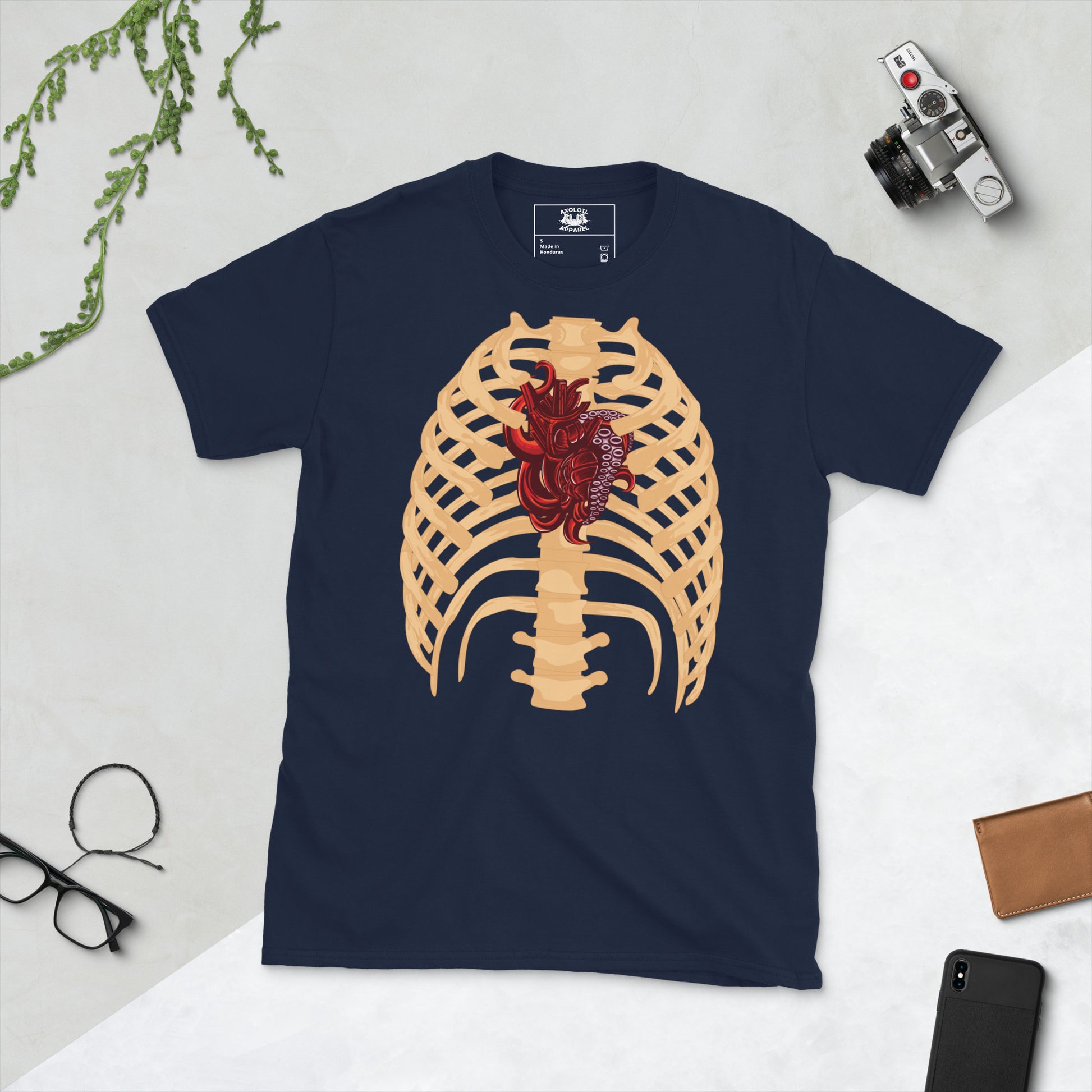 tentacle heart short sleeve unisex t-shirt navy flat
