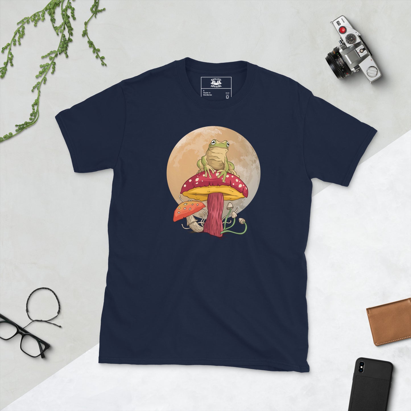 shroomfrog short sleeve unisex t-shirt navy flat