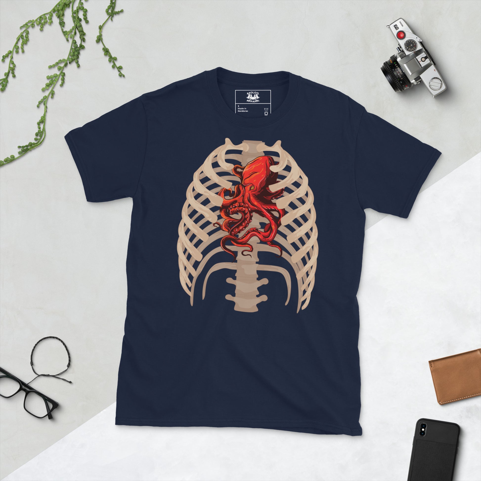 octopus heart short sleeve unisex t-shirt navy flat