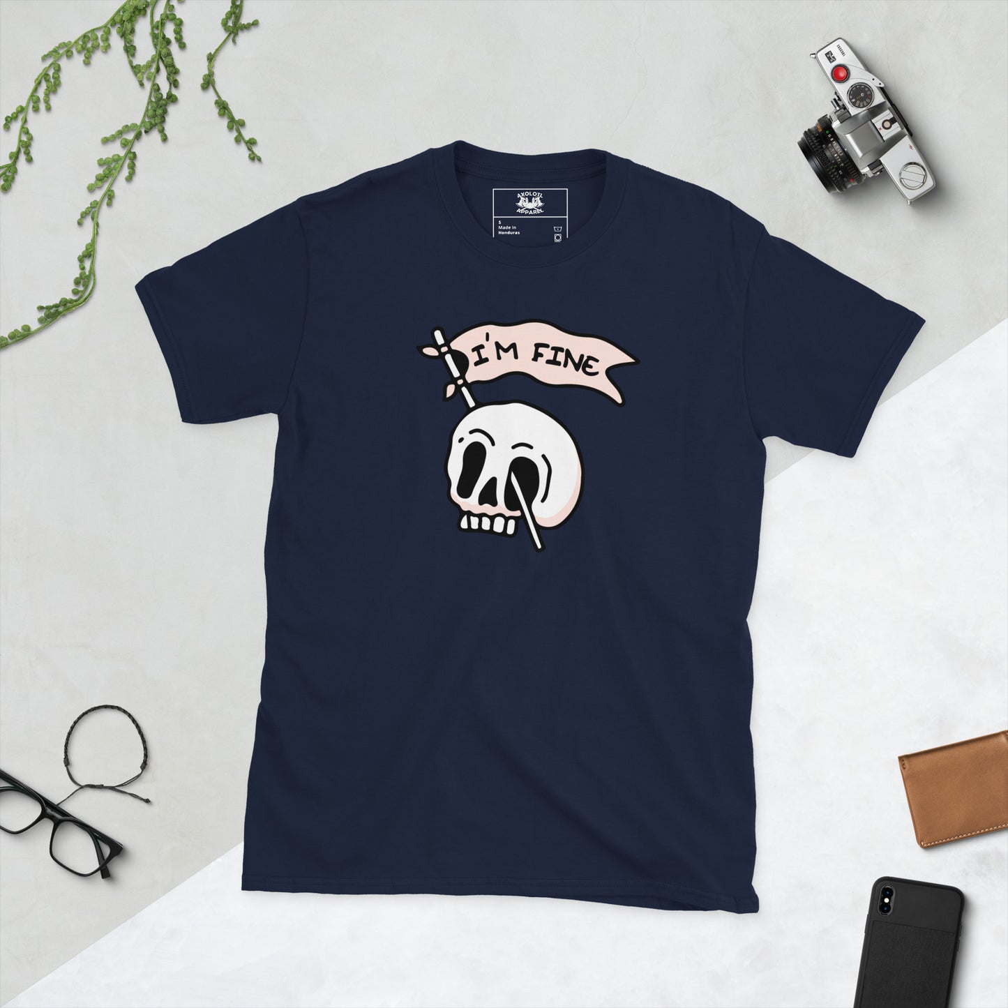I'm fine short sleeve unisex t-shirt navy flat