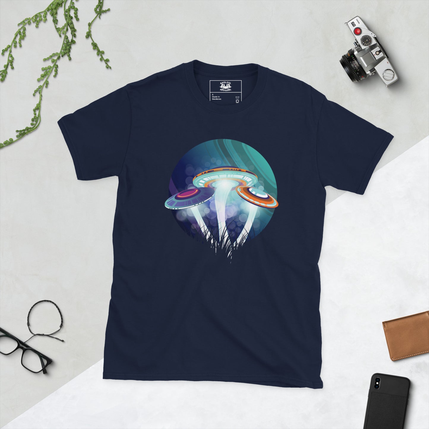 shroomfos short sleeve unisex t-shirt navy flat