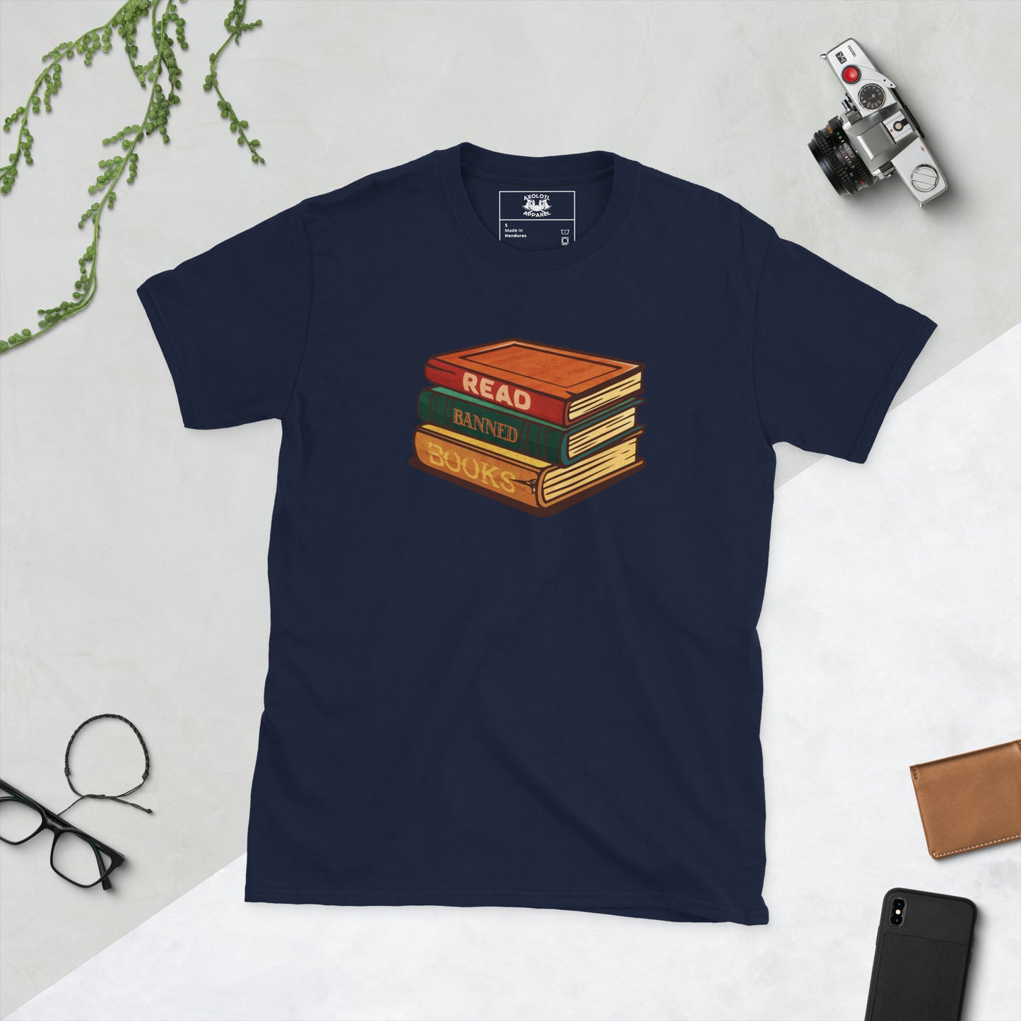 read banned books short sleeve unisex t-shirt navy flat