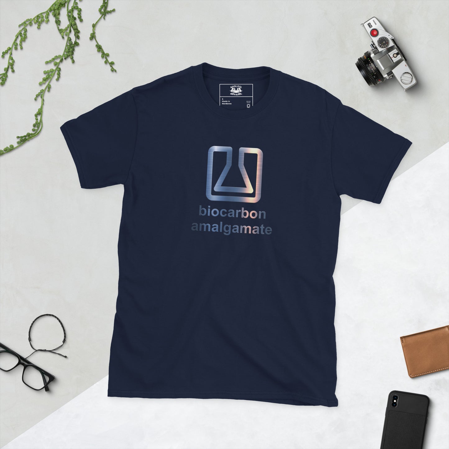 biocarbon amalgamate short sleeve unisex t-shirt navy flat