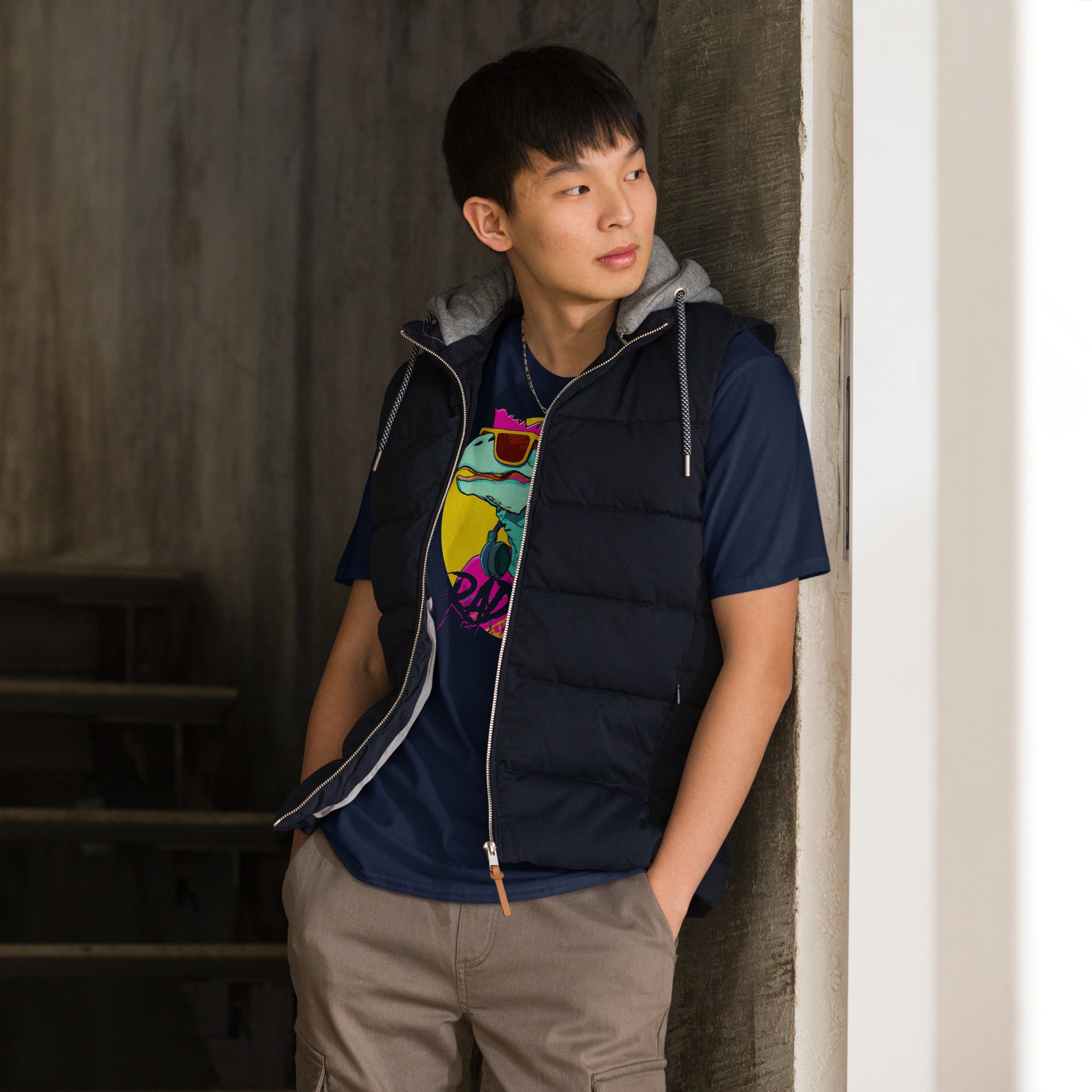 radical dino short sleeve unisex t-shirt navy mockup