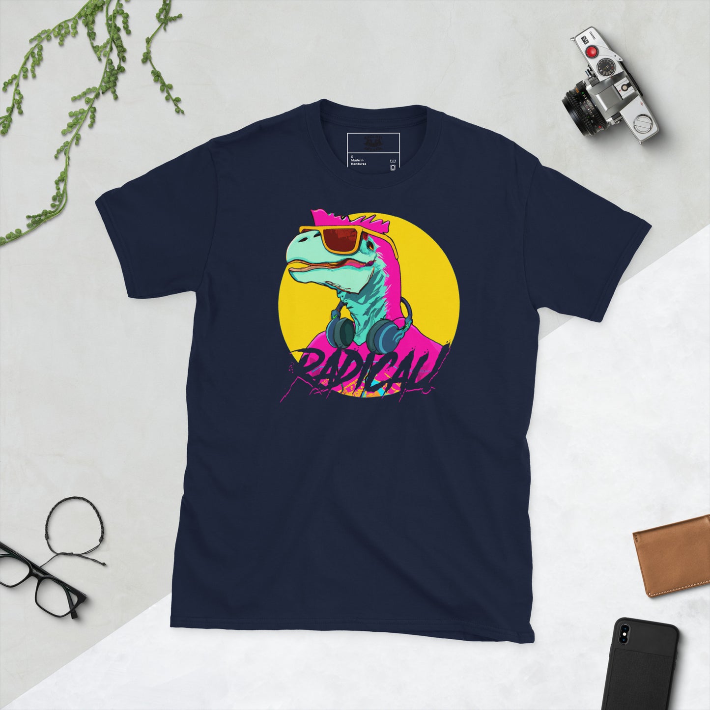 radical dino short sleeve unisex t-shirt navy flat