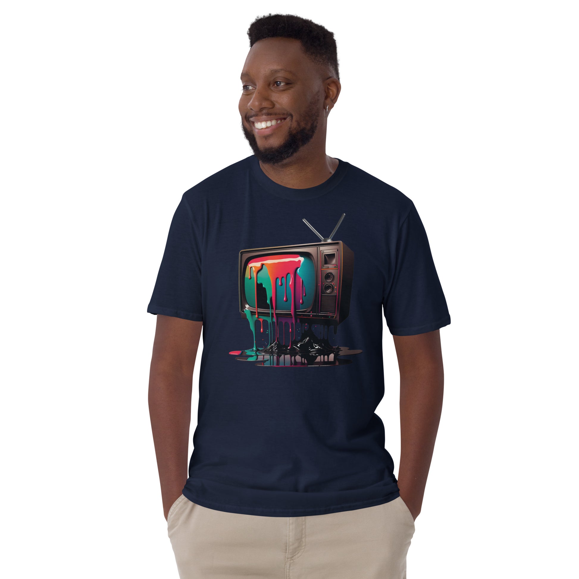 liquid television short sleeve unisex t-shirt navy mockup