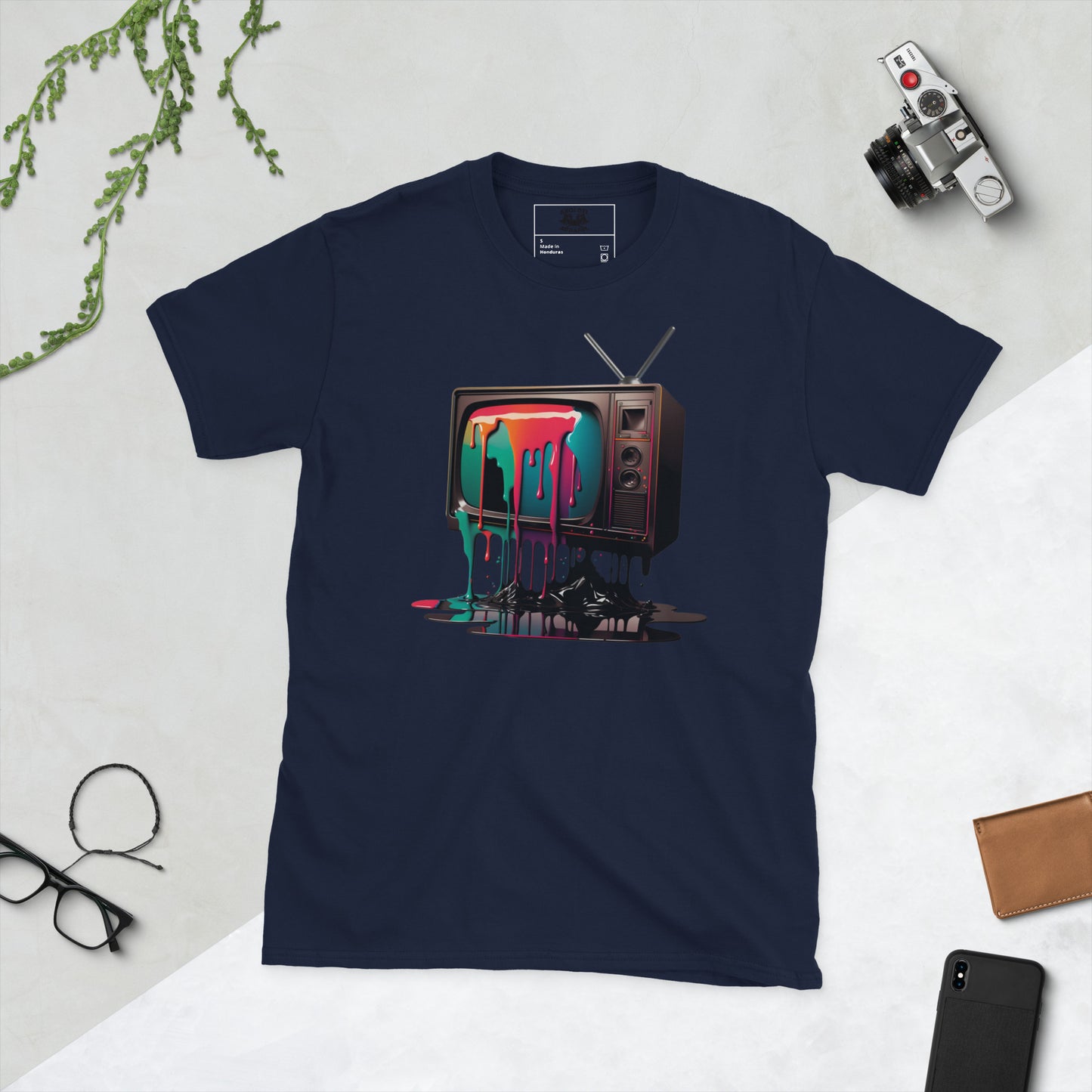 liquid television short sleeve unisex t-shirt navy flat
