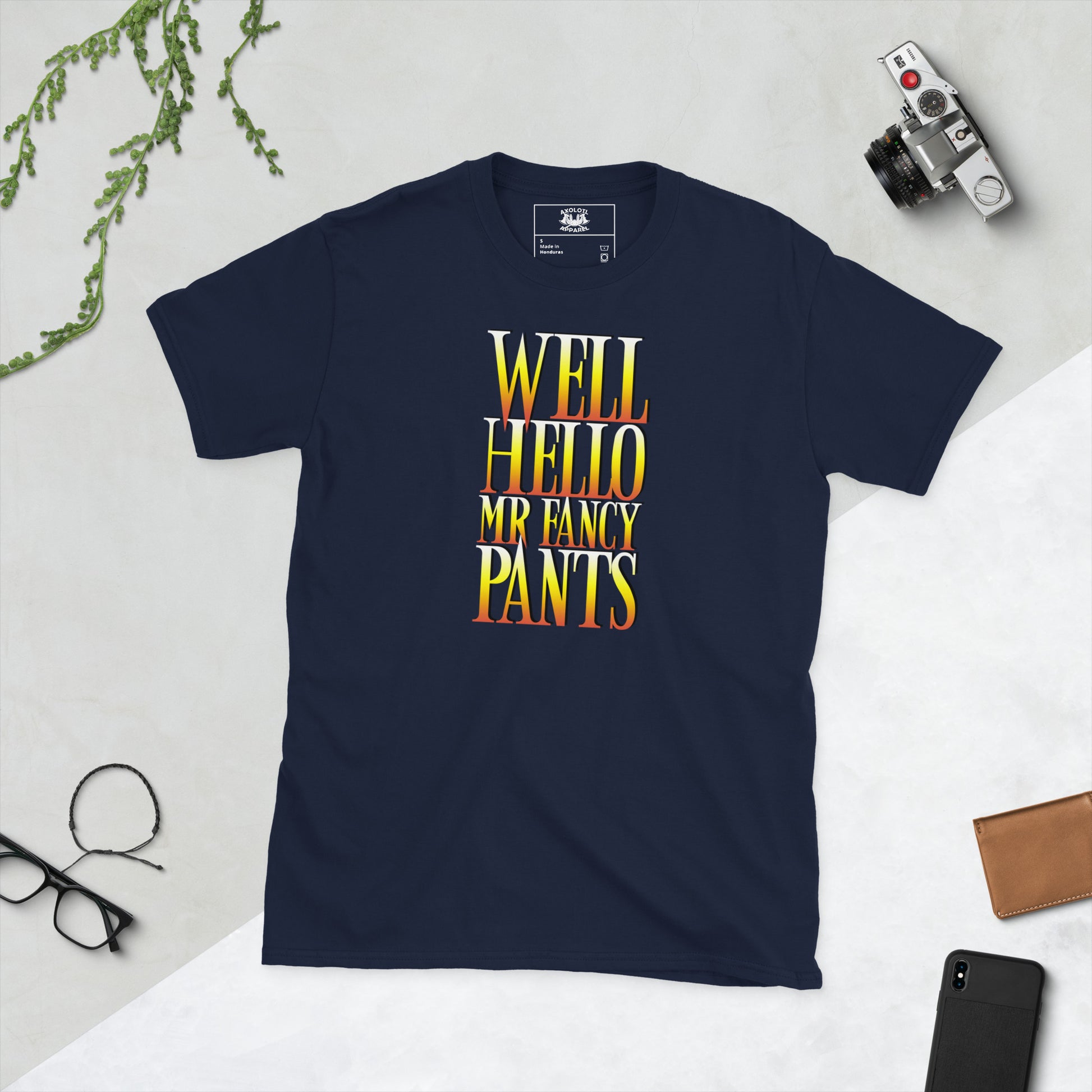 Well Hello Mr Fancy Pants Short-sleeve Unisex T-shirt Navy Flat