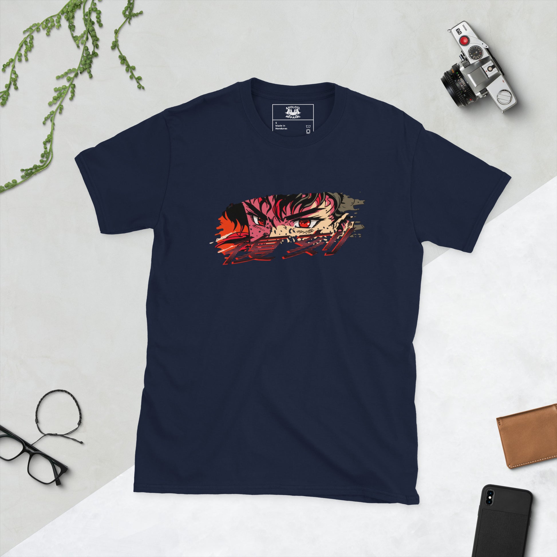 Retro Anime Short-Sleeve Unisex T-shirt Navy Flat