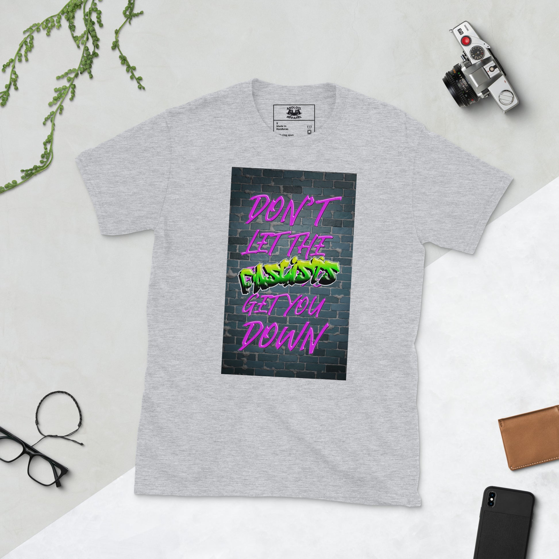 Don't Let The Fascists Get You Down short sleeve unisex t-shirt light grey flat