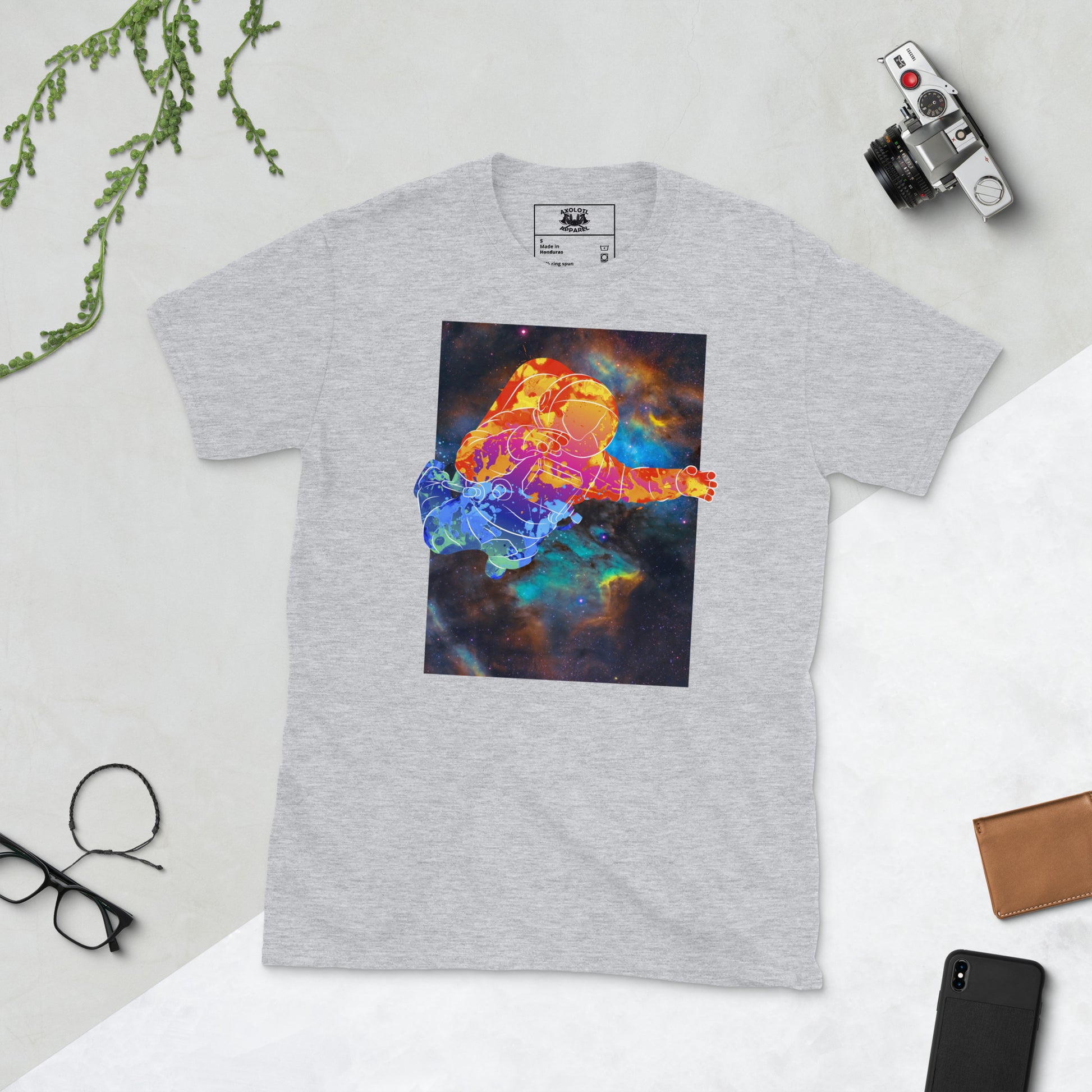 Rainbownaut Astronaut in Space Short-sleeve Unisex T-shirt Heather Grey Flat