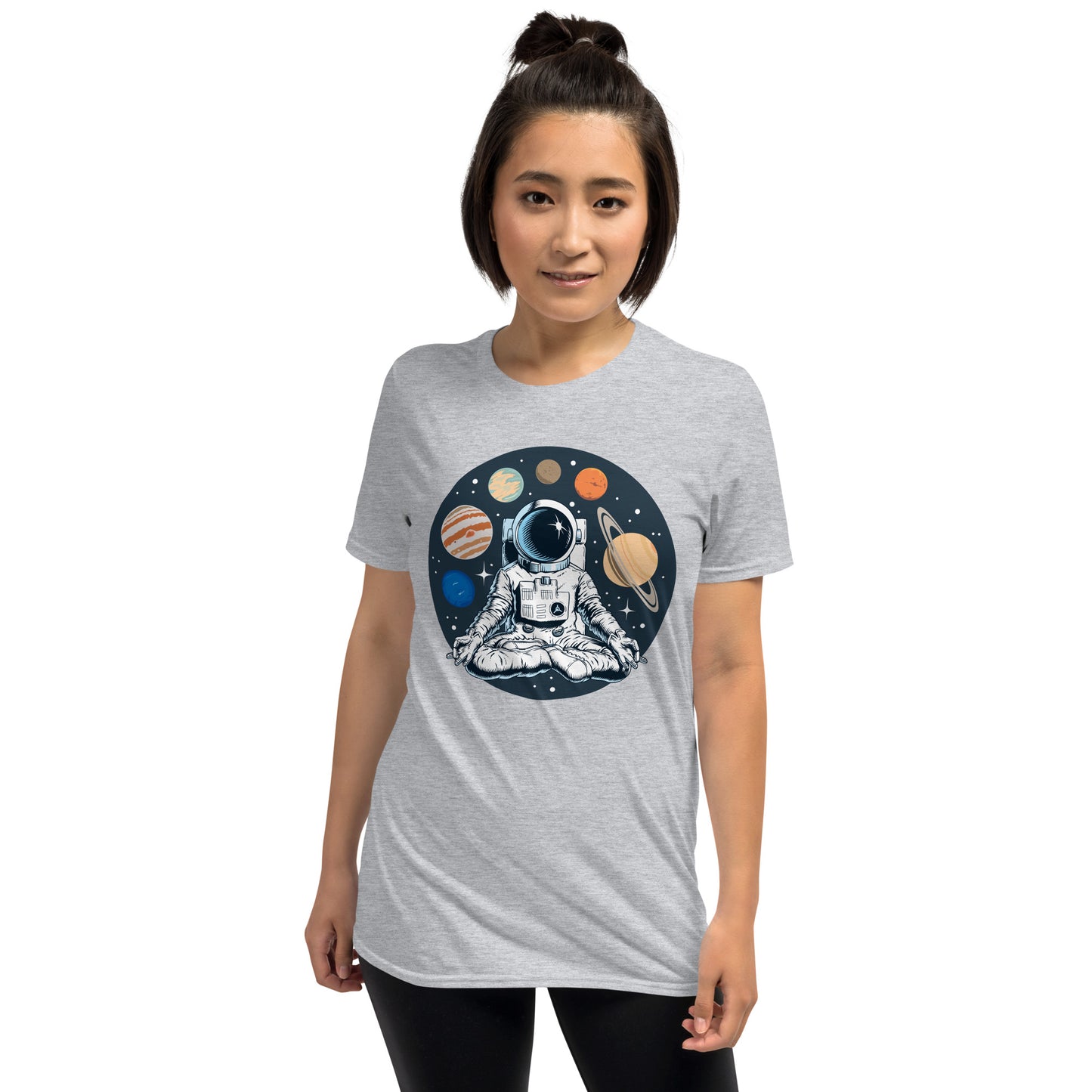 Ohmstronaut Short-sleeve Unisex Cosmic Meditating Astronaut T-shirt Light Grey Mockup