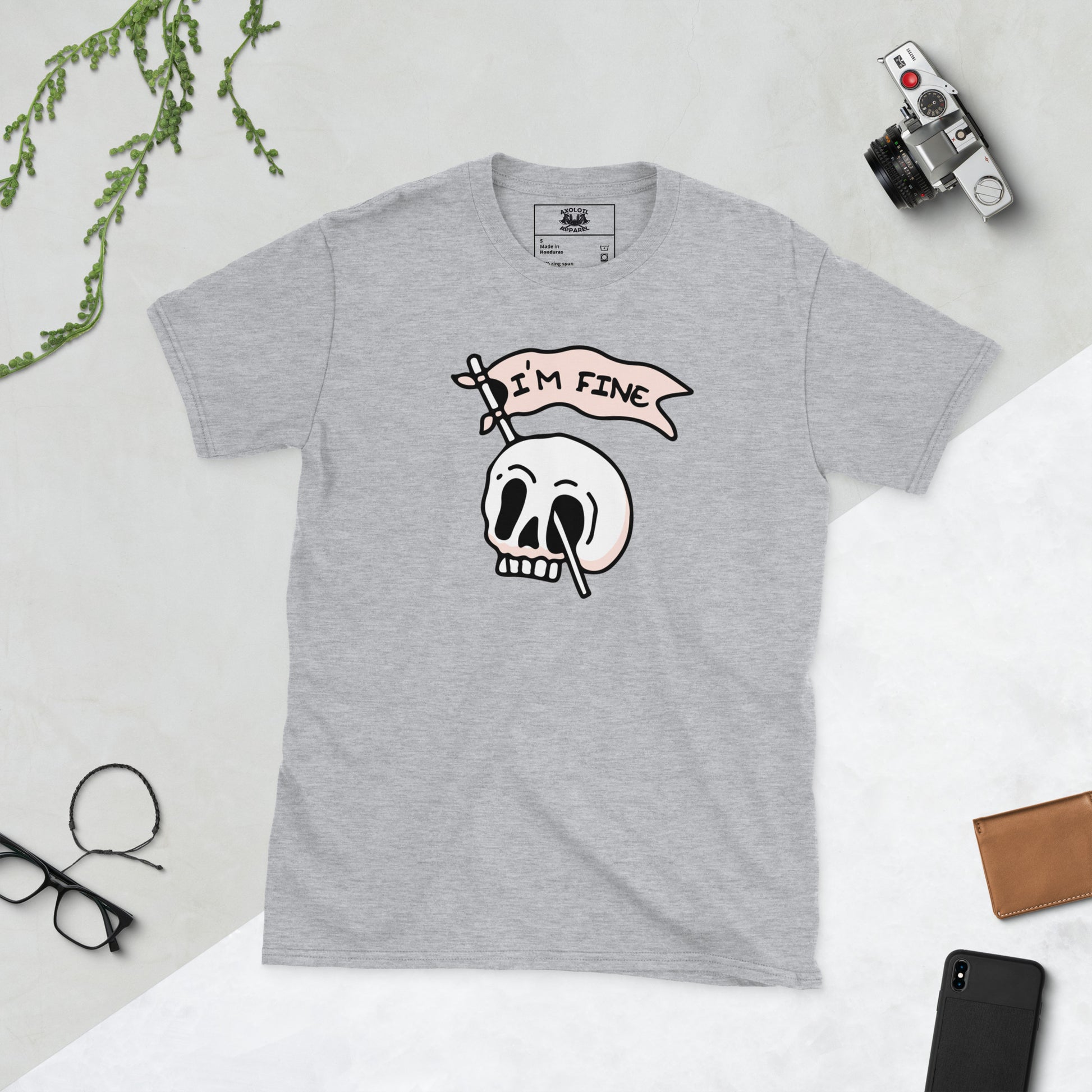 I'm fine short sleeve unisex t-shirt heather grey flat