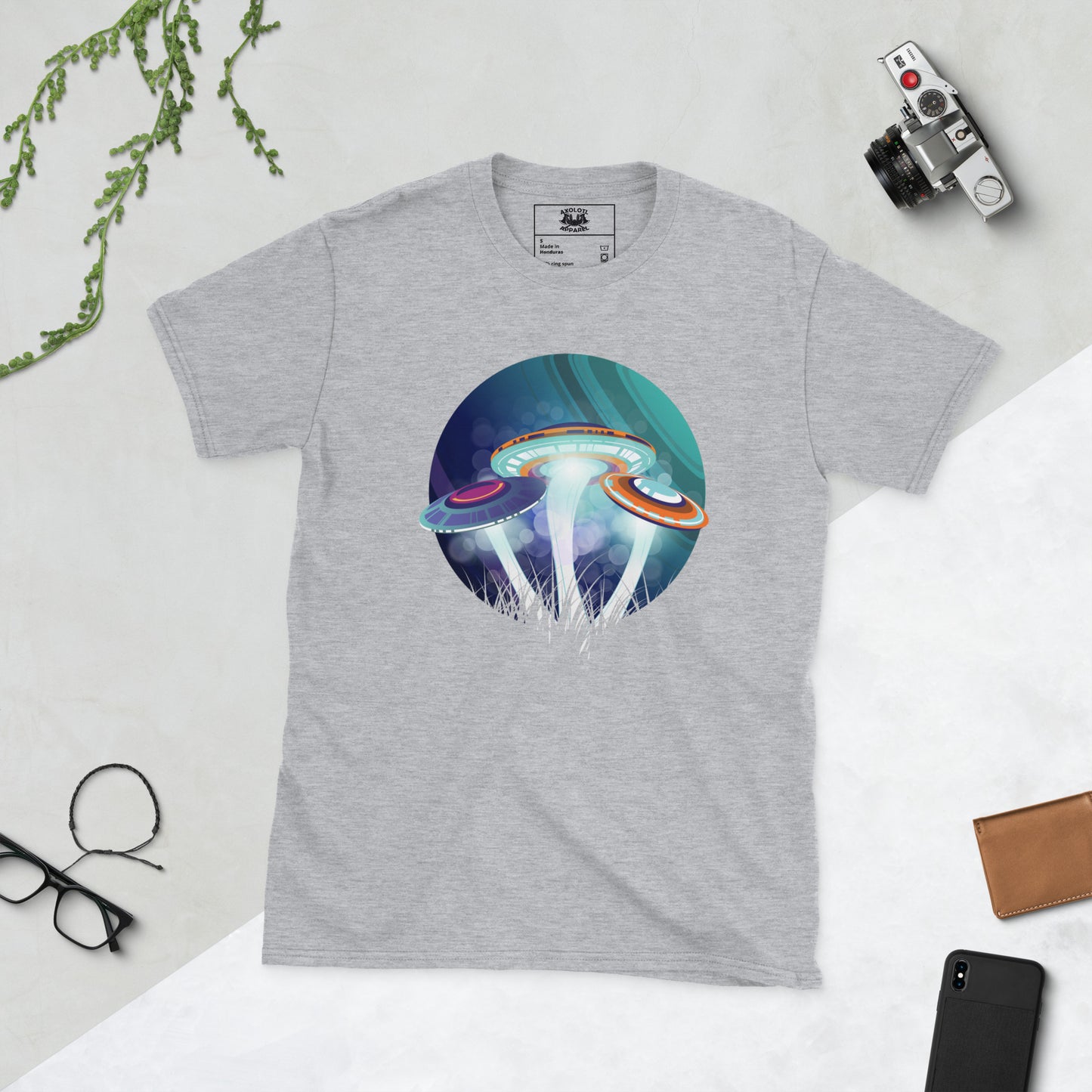 shroomfos short sleeve unisex t-shirt heather grey flat