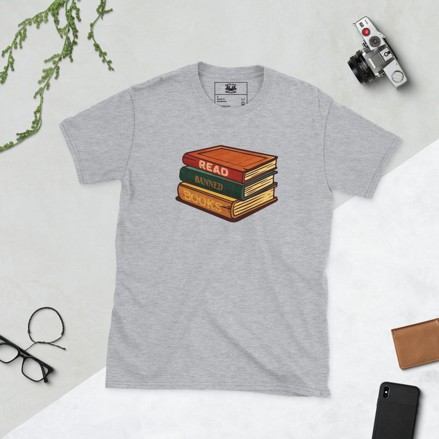 read banned books short sleeve unisex t-shirt light grey flat