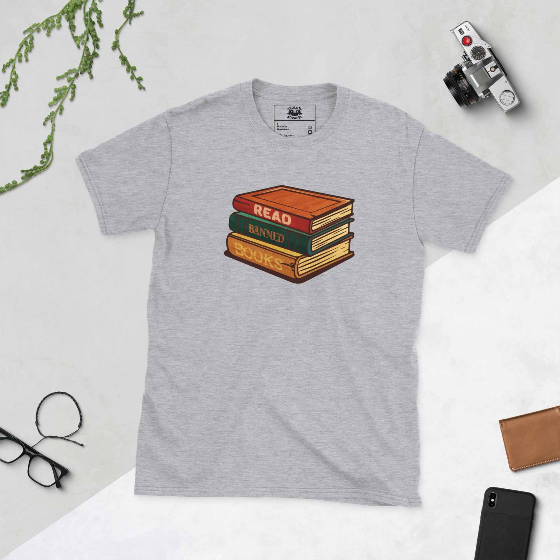 read banned books short sleeve unisex t-shirt light grey flat