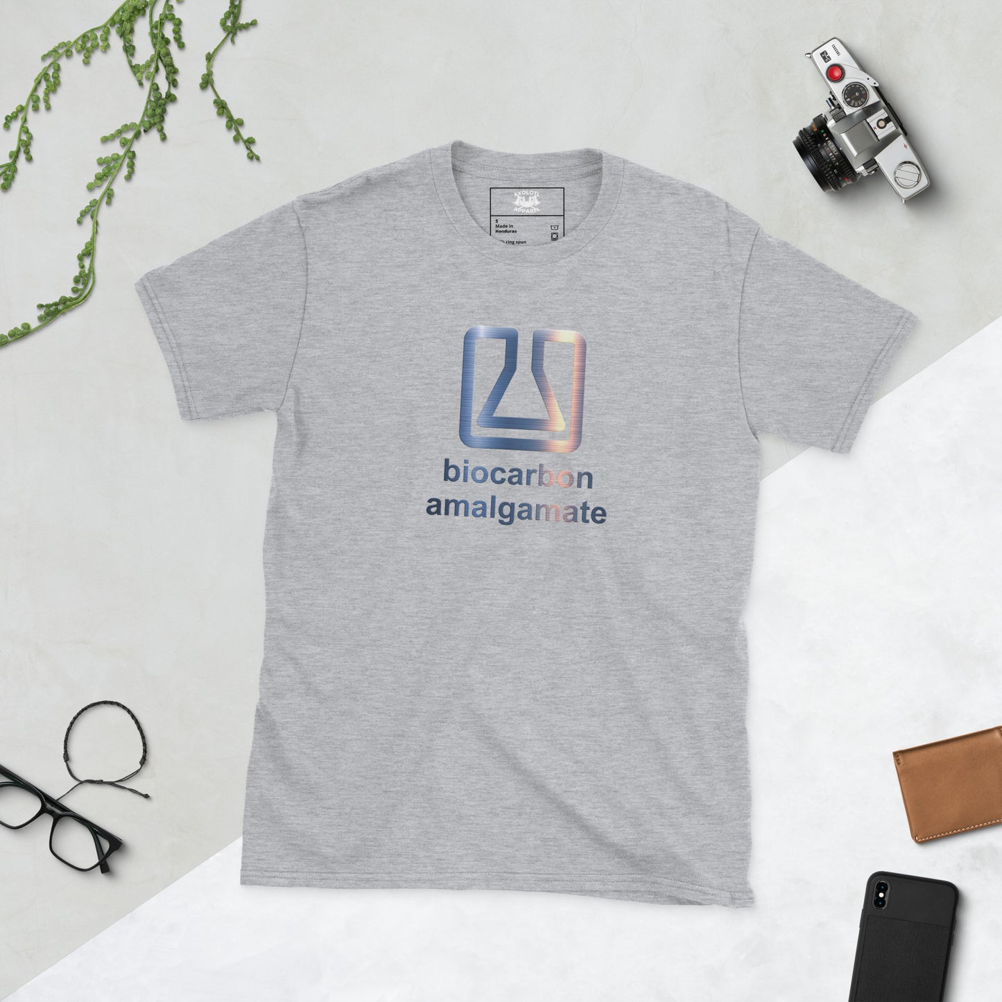 biocarbon amalgamate short sleeve unisex t-shirt heather grey flat