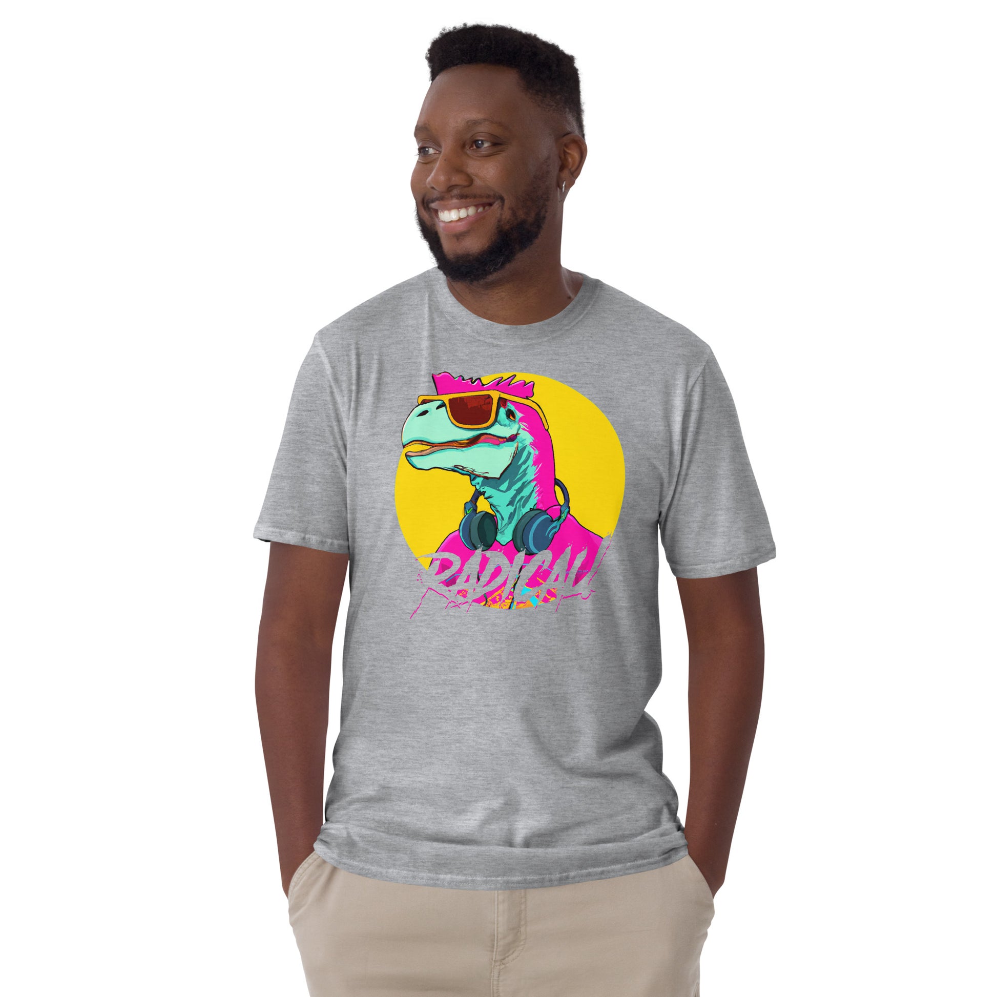 radical dino short sleeve unisex t-shirt light grey mockup