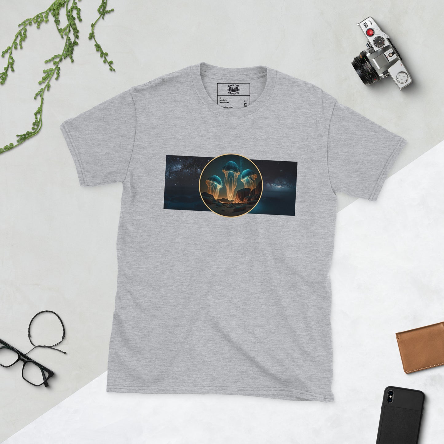 JellyFOs short sleeve unisex t-shirt heather grey flat