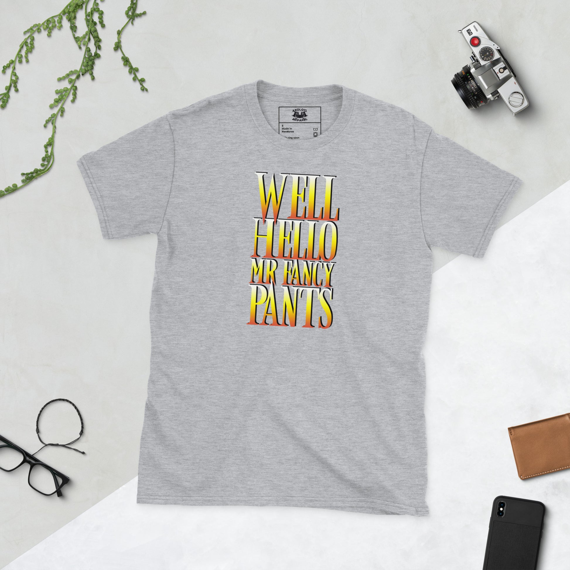 Well Hello Mr Fancy Pants Short-sleeve Unisex T-shirt Heather Grey Flat