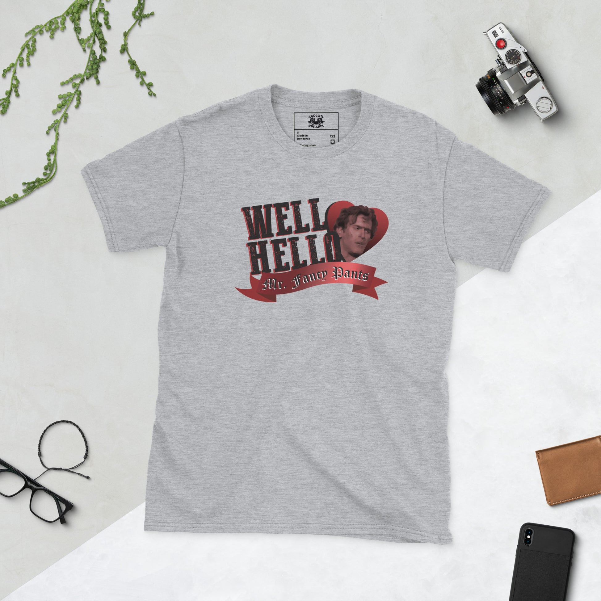Well Hello Mister Fancy Pants Short-sleeve Unisex T-shirt Heather Grey Flat