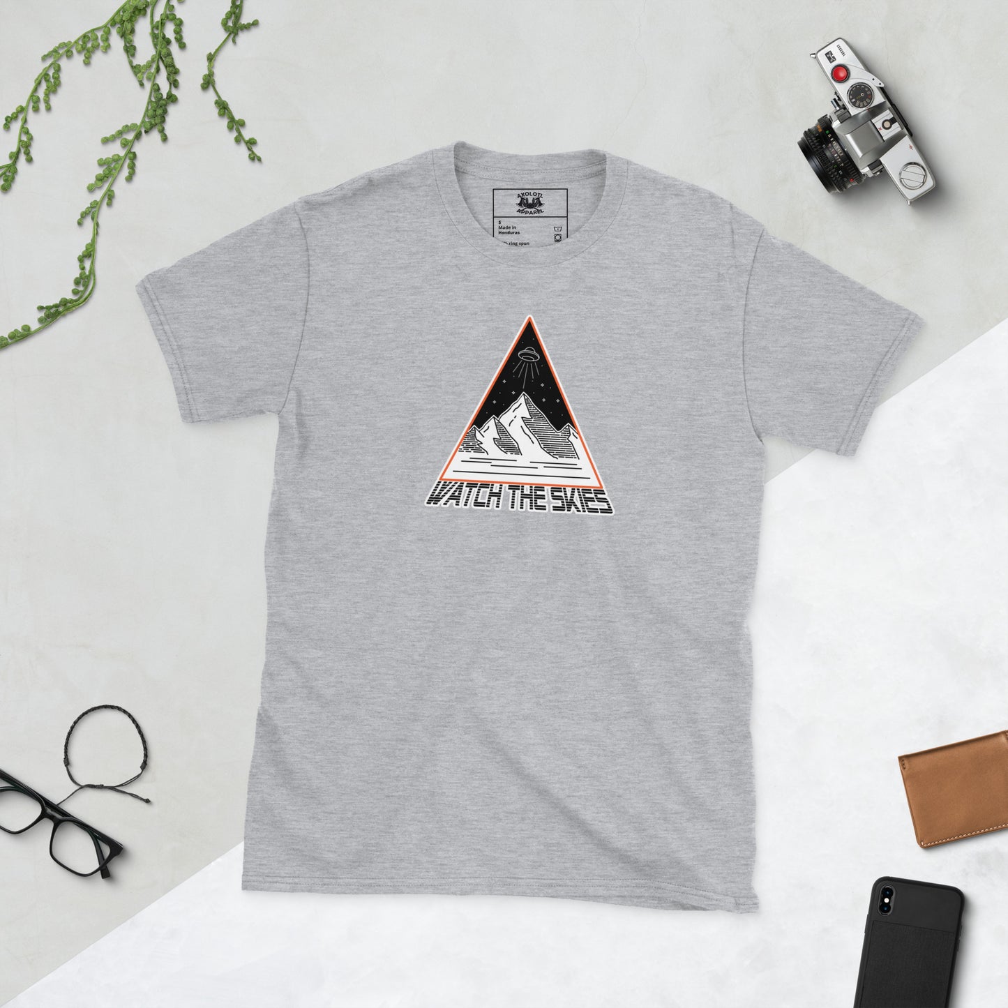 Watch The Skies Short-sleeve Unisex T-shirt Heather Grey Flat