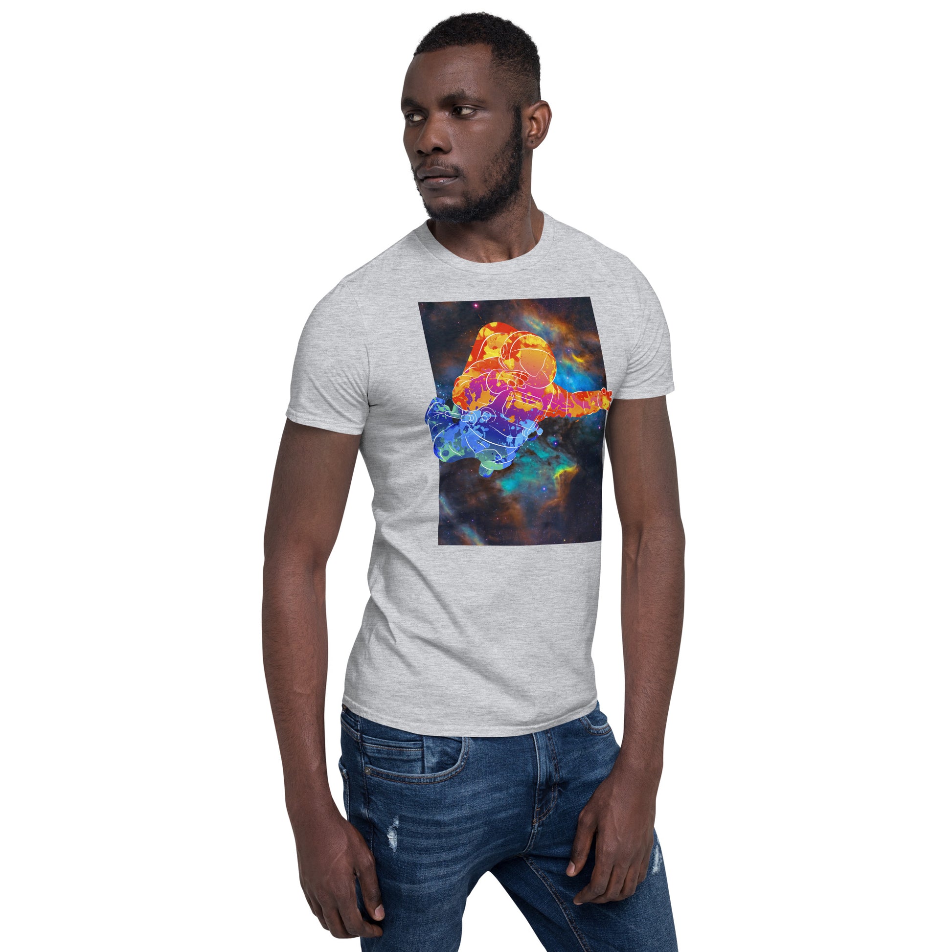 Rainbownaut Astronaut in Space Short-sleeve Unisex T-shirt Heather Grey Mockup