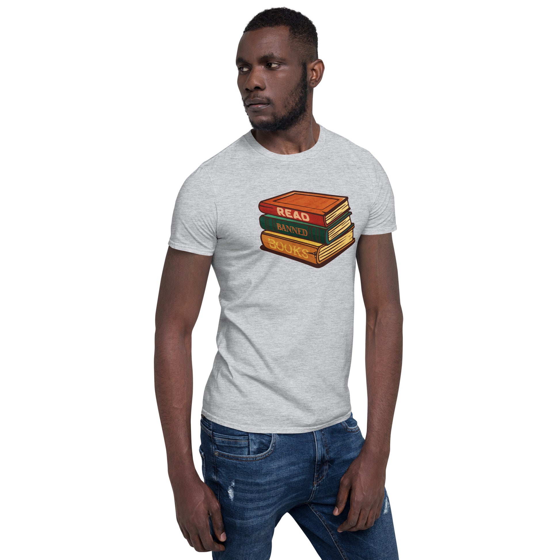 read banned books short sleeve unisex t-shirt light grey mockup