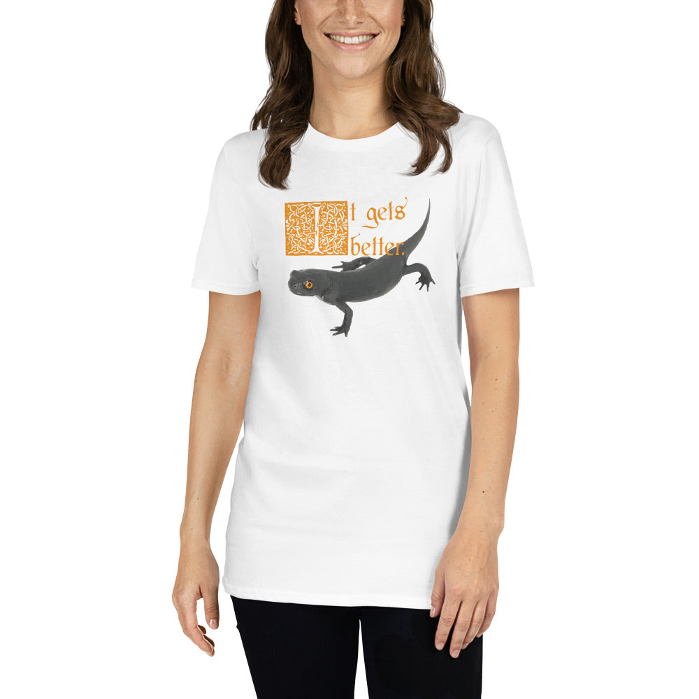 it gets better short sleeve unisex t-shirt white mockup