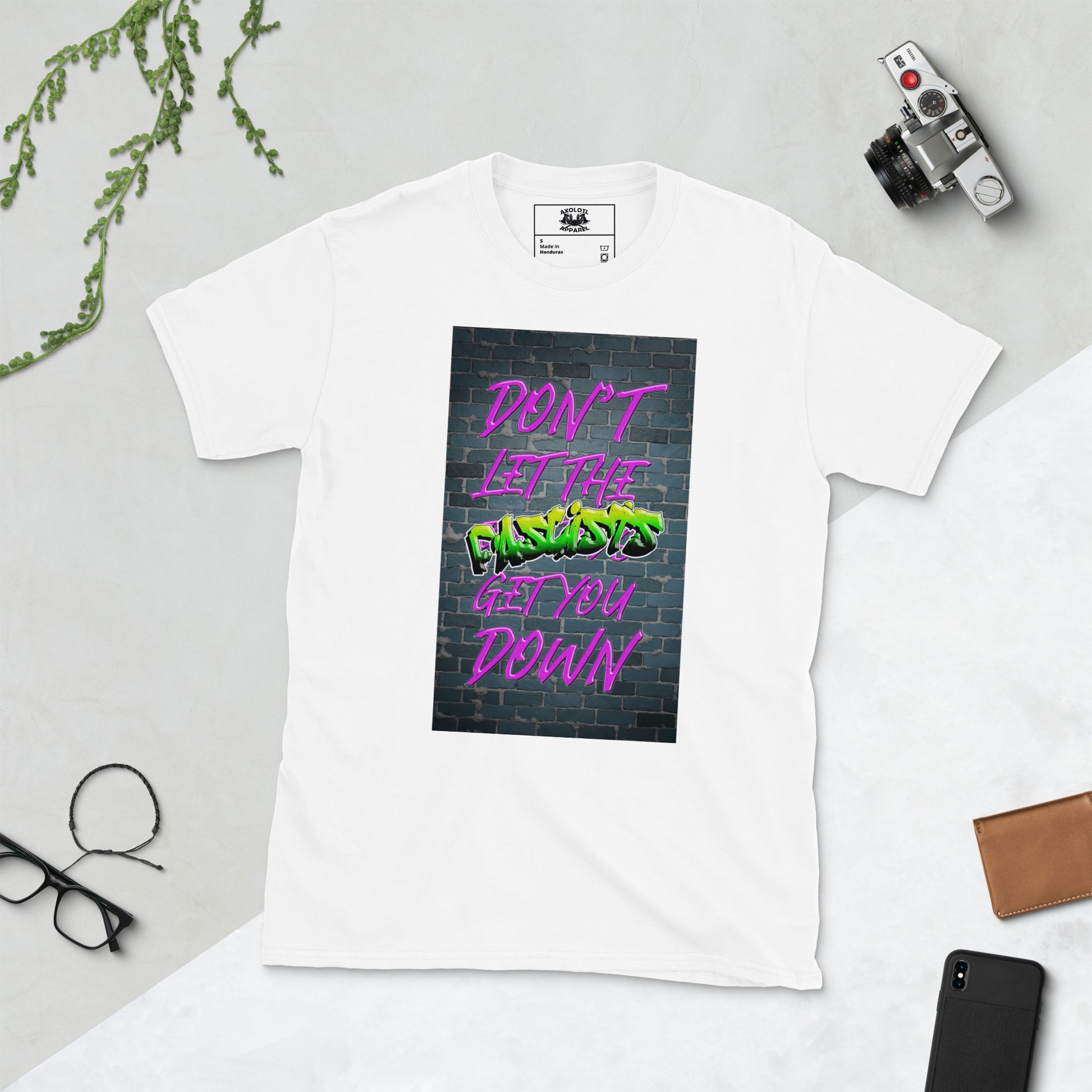 Don't Let The Fascists Get You Down short sleeve unisex t-shirt white flat