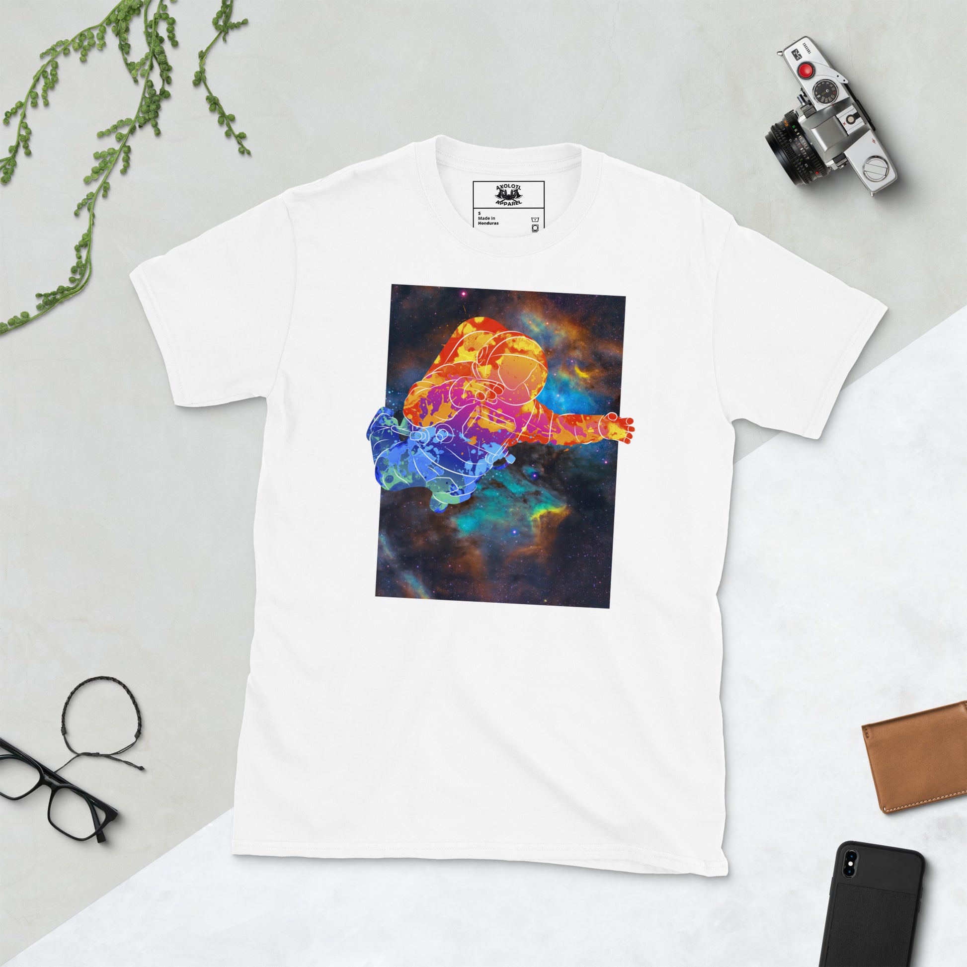 Rainbownaut Astronaut in Space Short-sleeve Unisex T-shirt White Flat