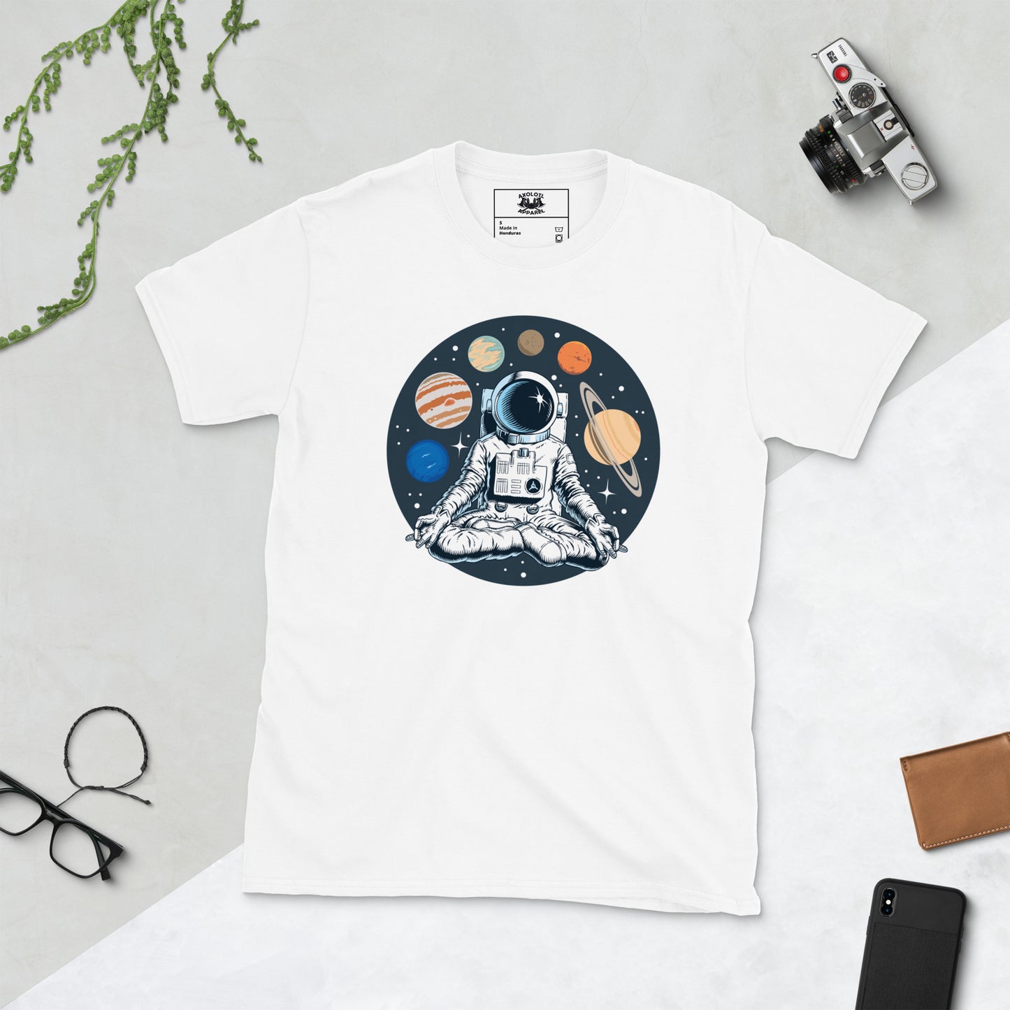 Ohmstronaut Short-sleeve Unisex Cosmic Meditating Astronaut T-shirt White Flat