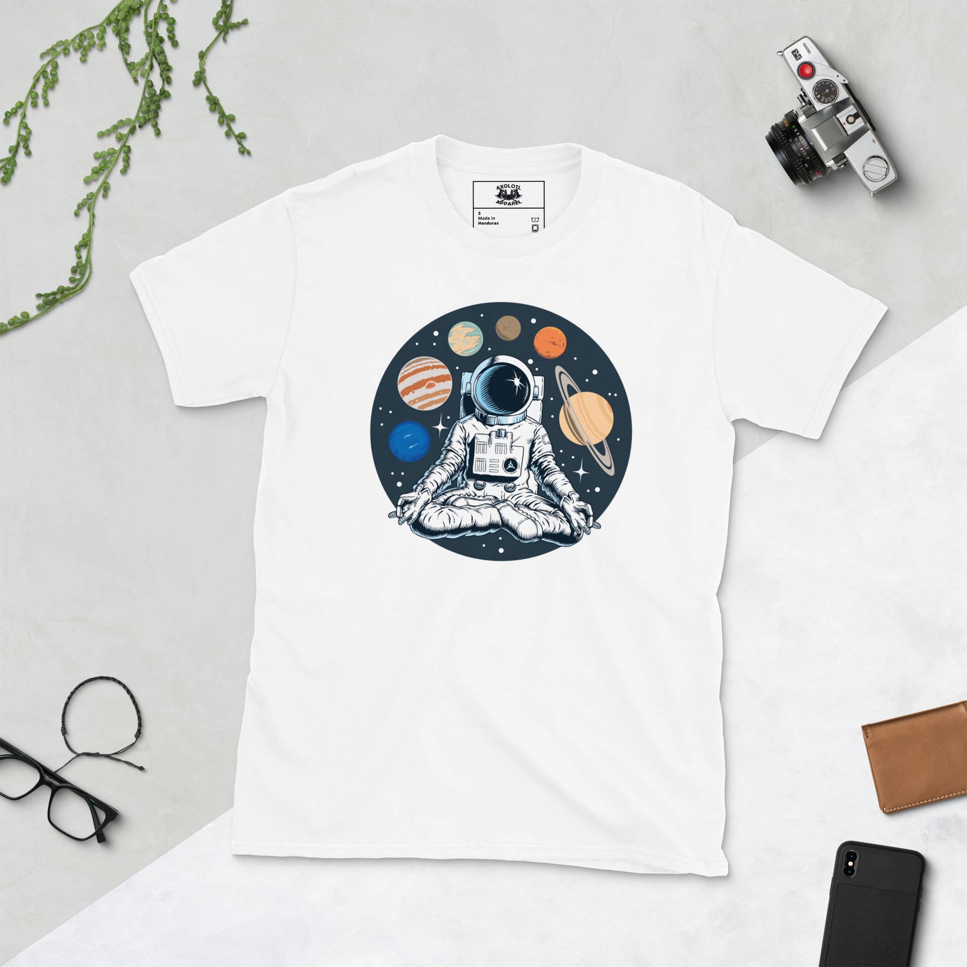 Ohmstronaut Short-sleeve Unisex Cosmic Meditating Astronaut T-shirt White Flat
