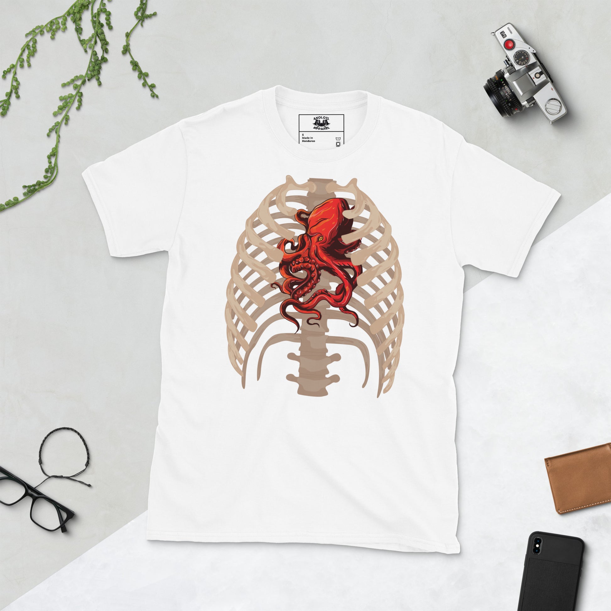 octopus heart short sleeve unisex t-shirt white flat