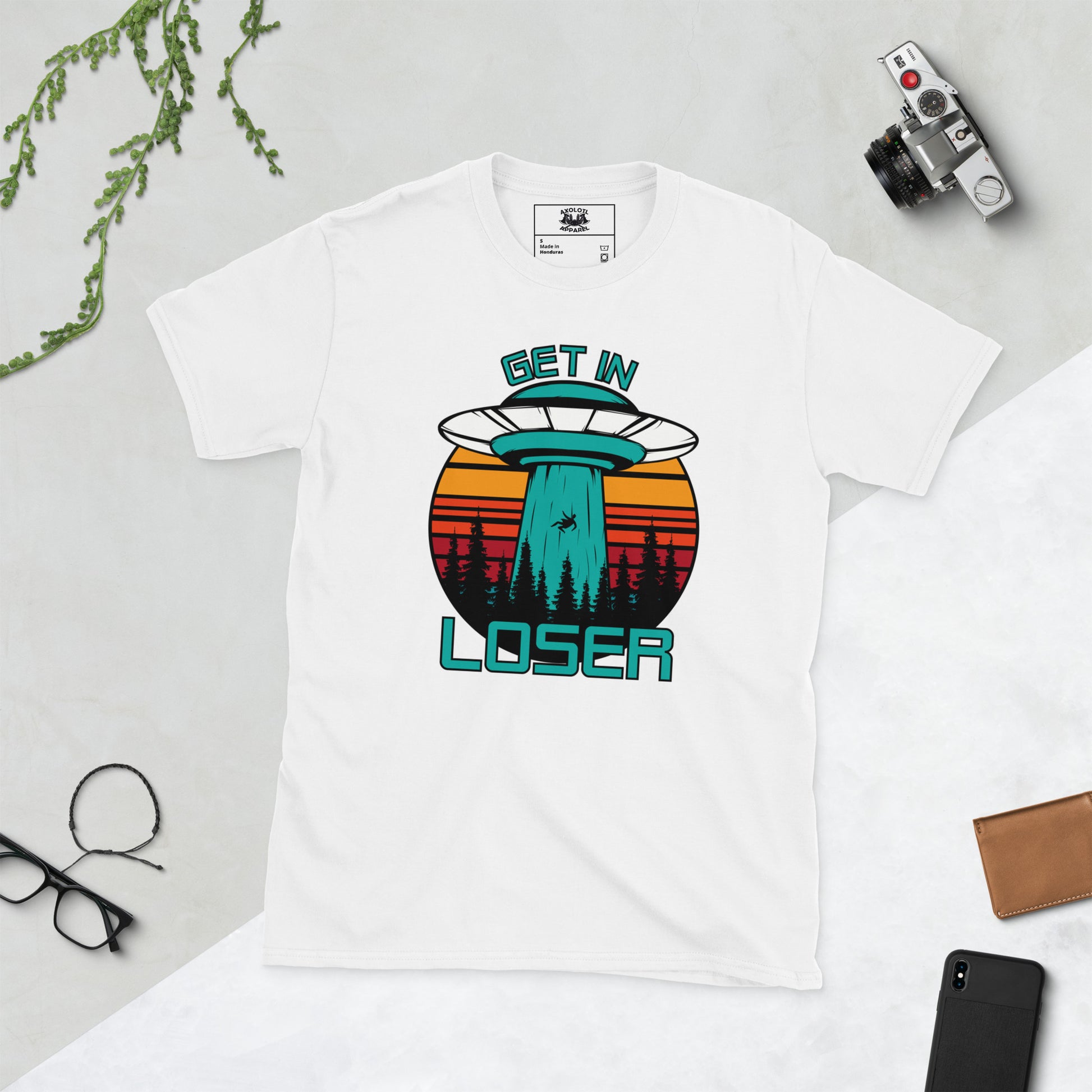 Get in Loser short sleeve unisex t-shirt white flat