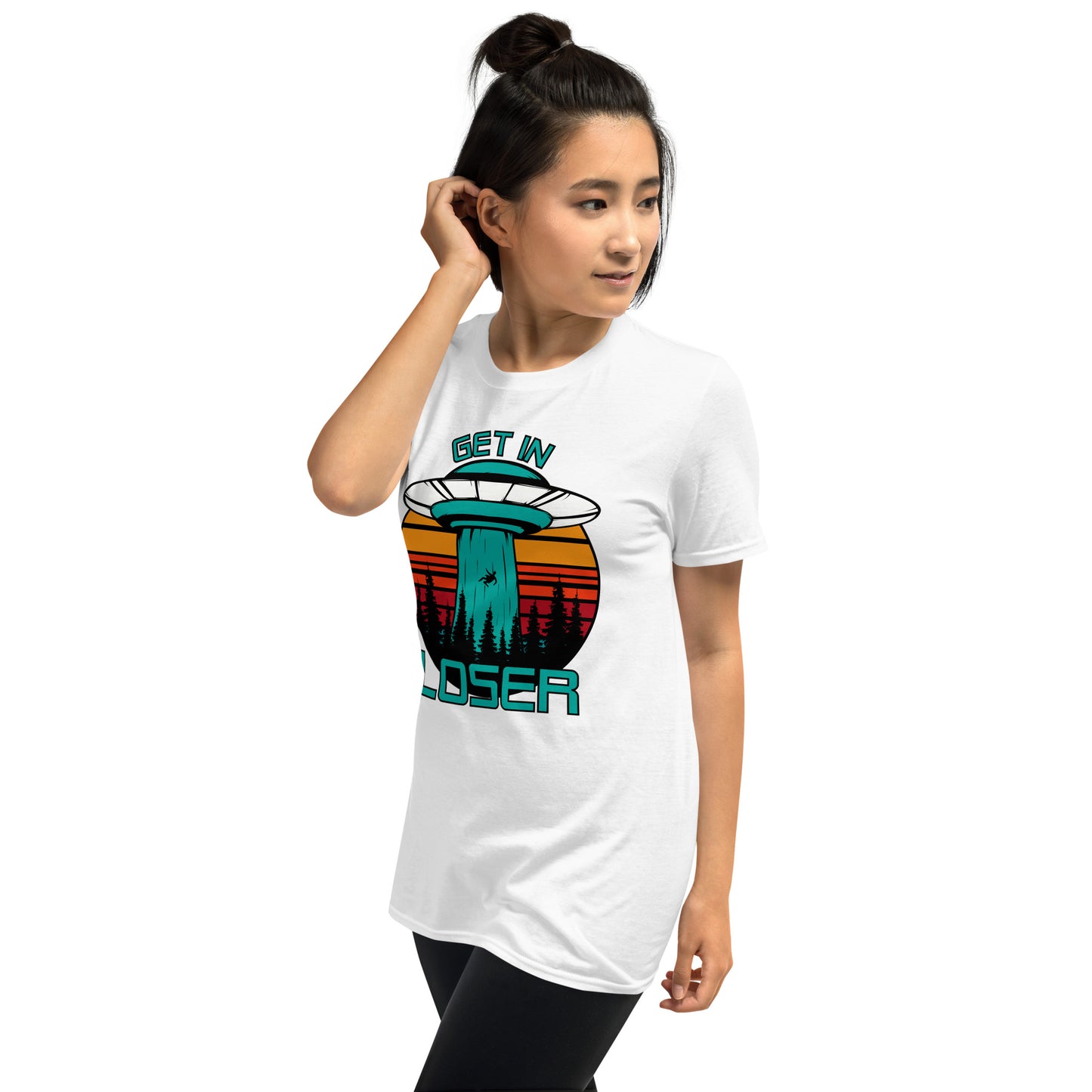 Get in Loser short sleeve unisex t-shirt white mockup
