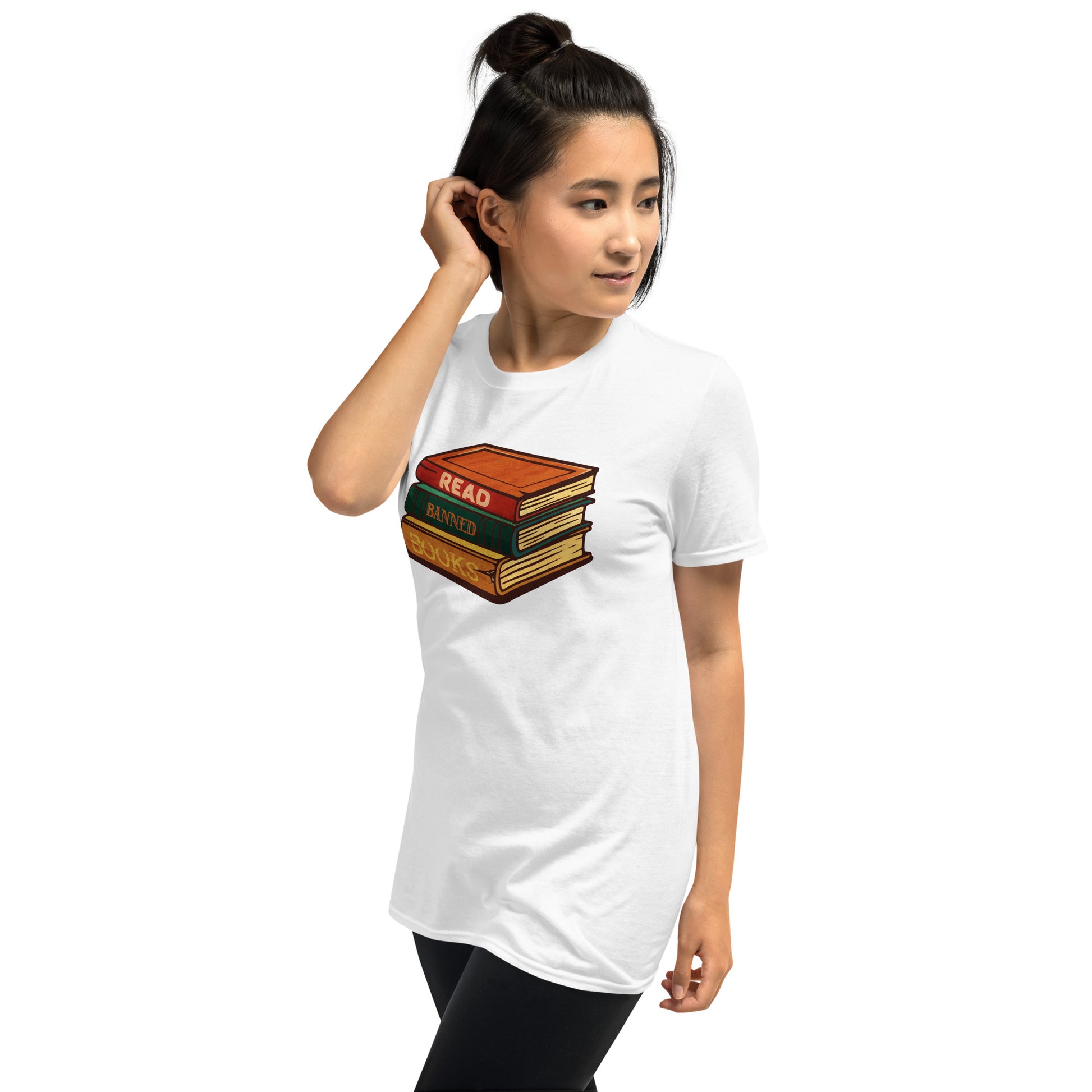 read banned books short sleeve unisex t-shirt white mockup