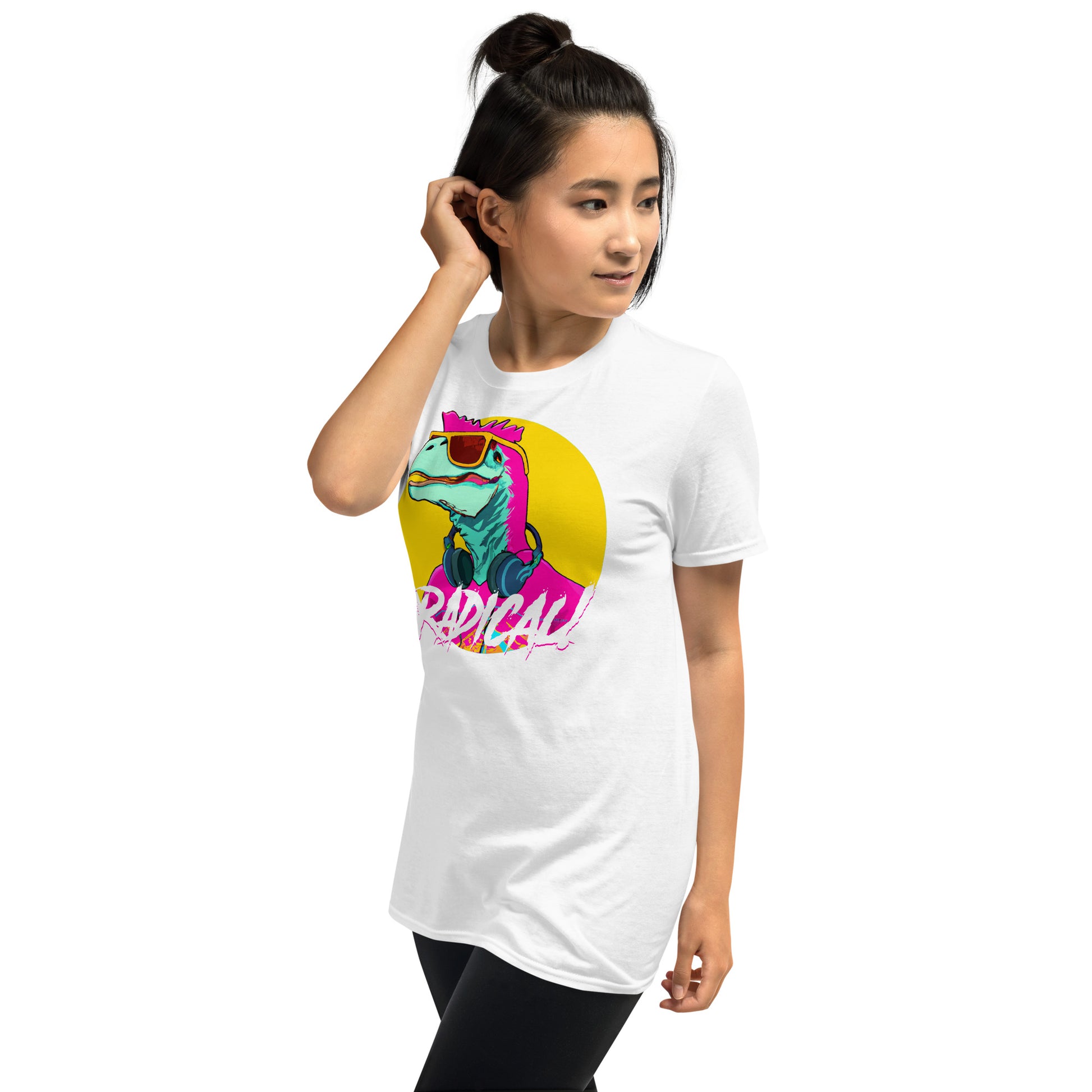 radical dino short sleeve unisex t-shirt white Mockup