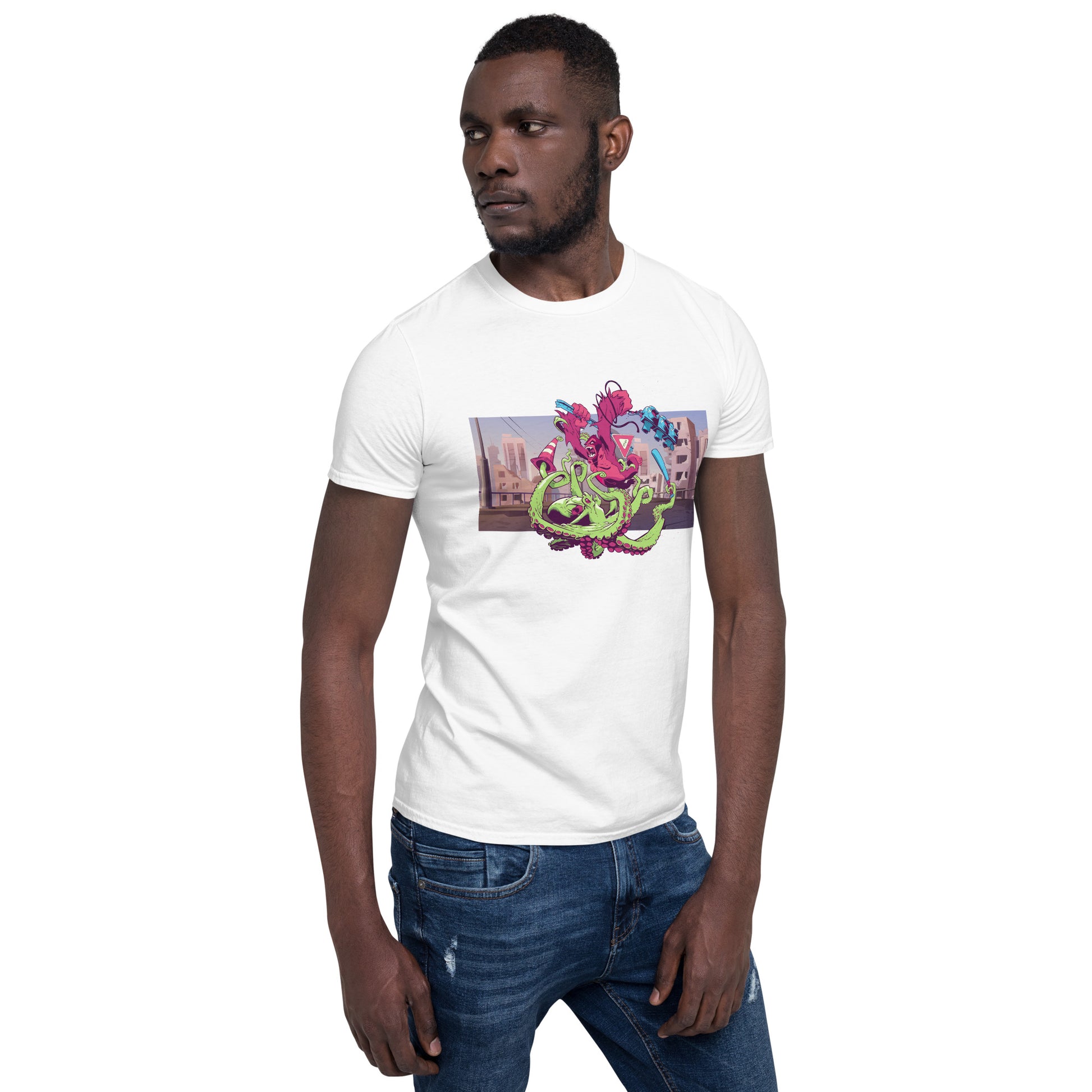 Gorilla V Octopus short sleeve unisex t-shirt white mockup