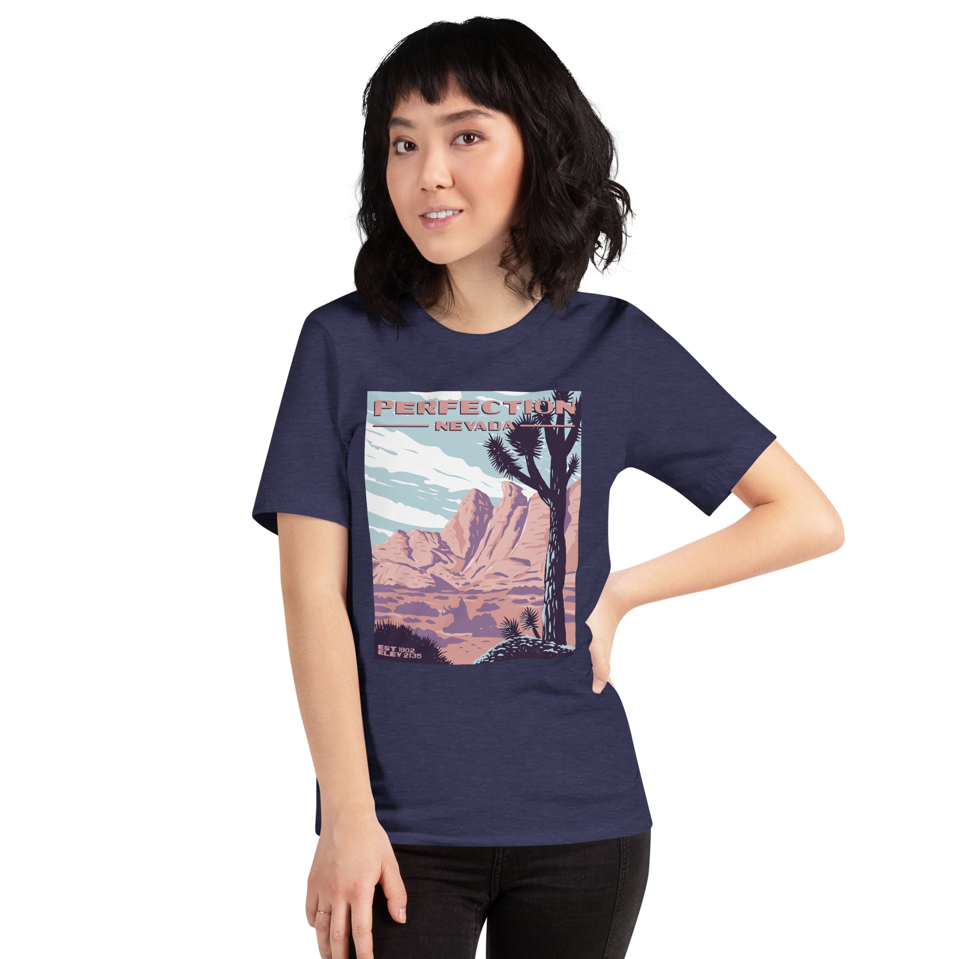 Perfection, Nevada short sleeve unisex t-shirt navy heather mockup