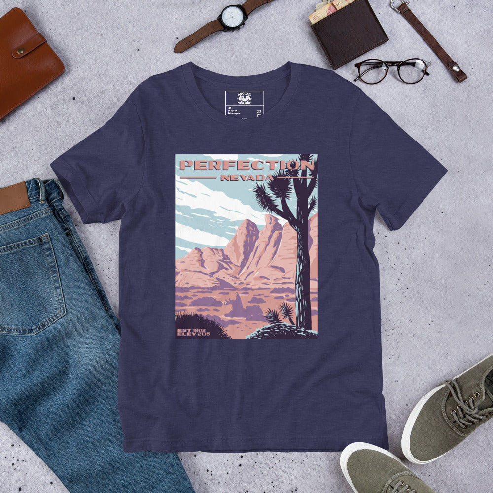 Perfection, Nevada short sleeve unisex t-shirt navy heather flat