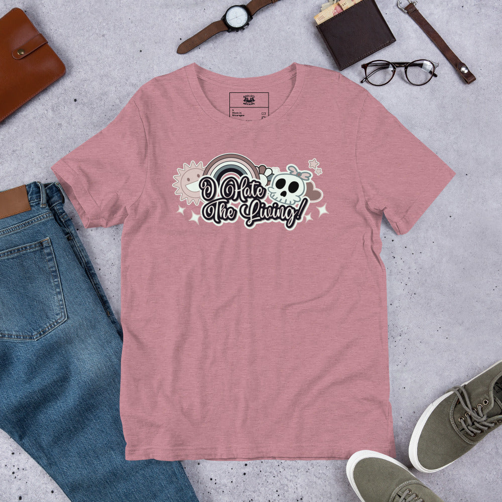 I Hate the Living Heather Pink Unisex Adult T-shirt from Axolotl Apparel
