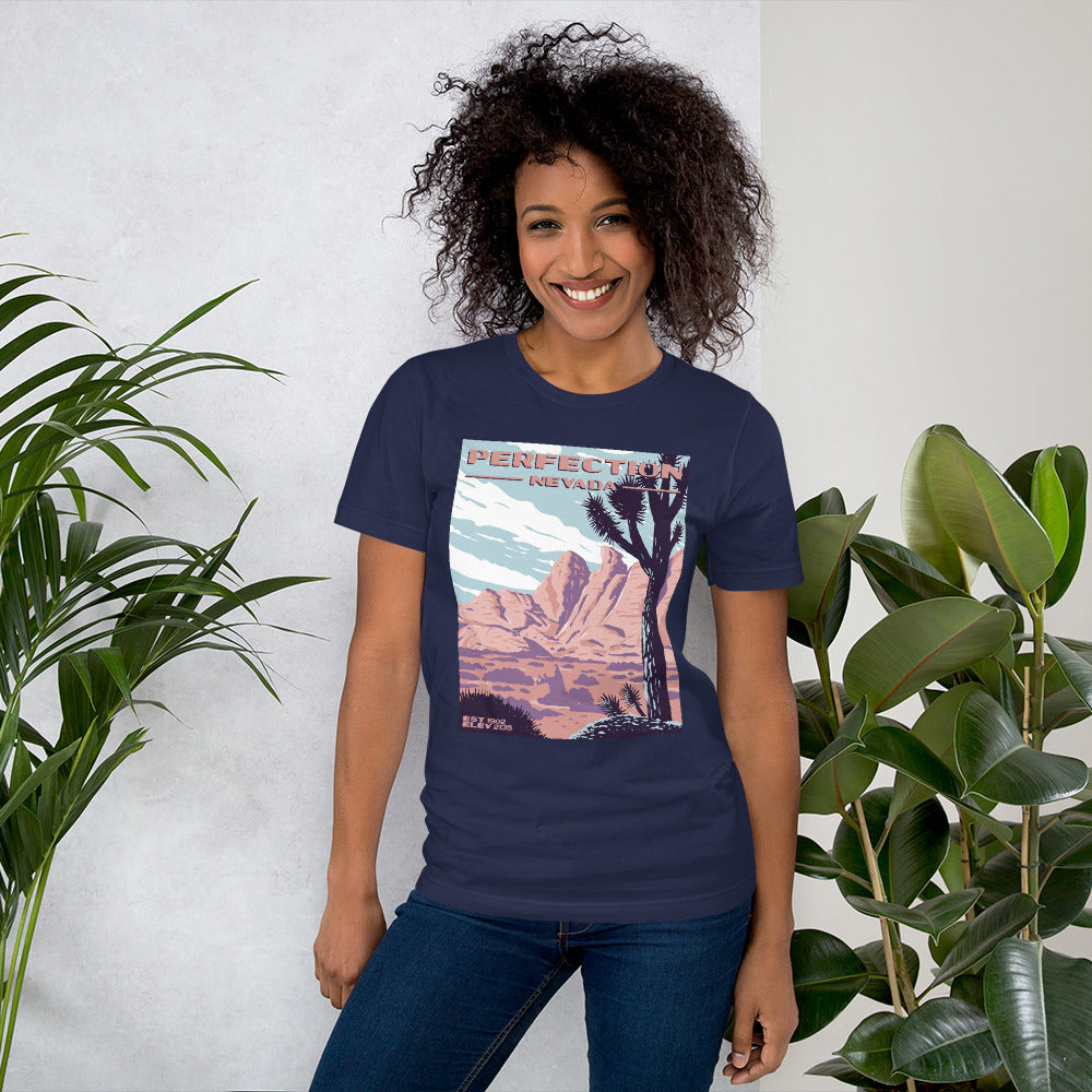 Perfection, Nevada short sleeve unisex t-shirt navy mockup