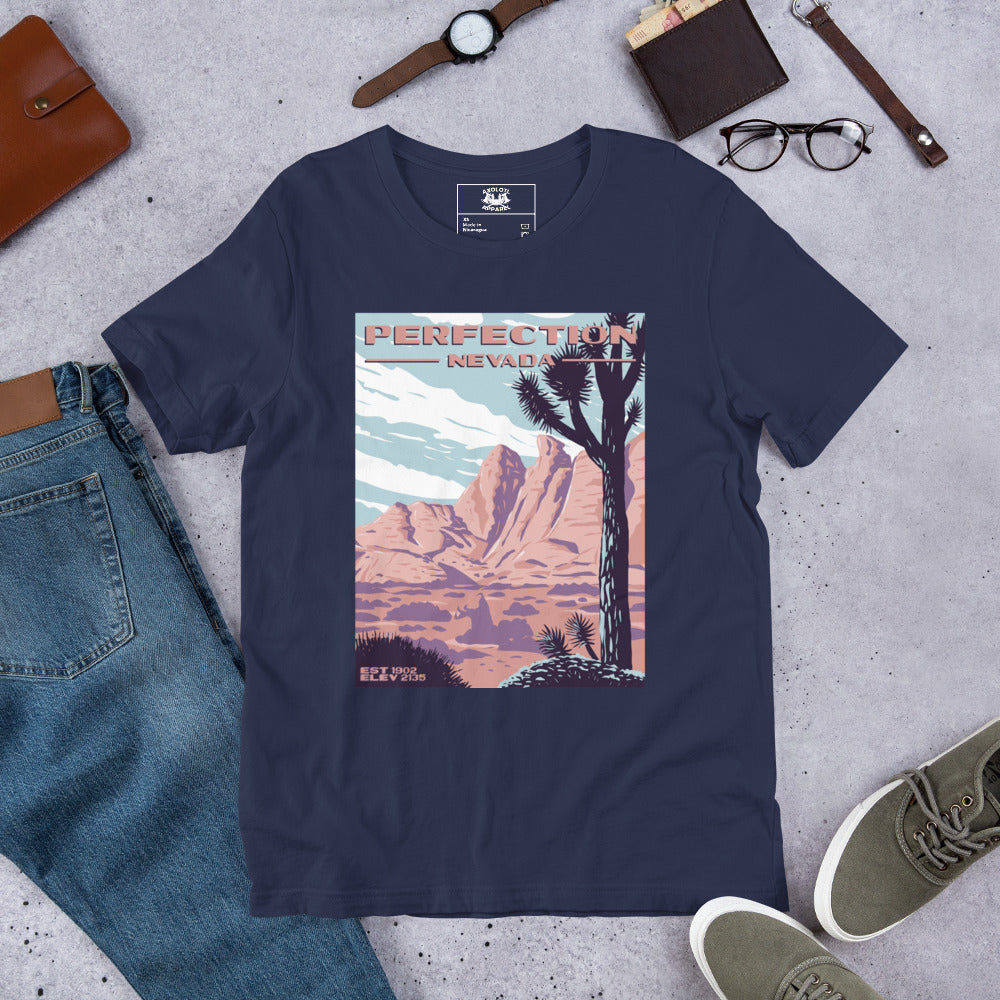 Perfection, Nevada short sleeve unisex t-shirt navy flat