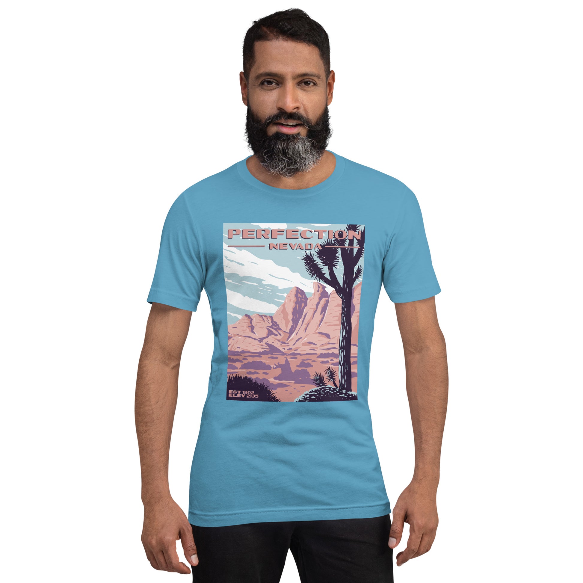Perfection, Nevada short sleeve unisex t-shirt ocean blue mockup
