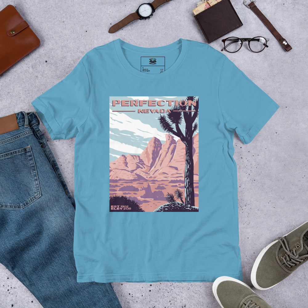 Perfection, Nevada short sleeve unisex t-shirt ocean blue flat