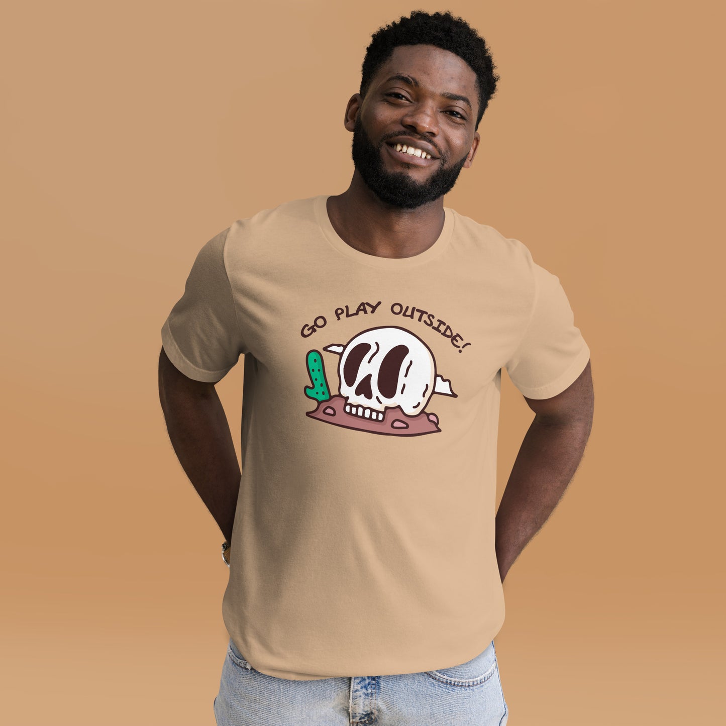 Go Play Outside Short-Sleeve Unisex T-shirt Tan Mockup