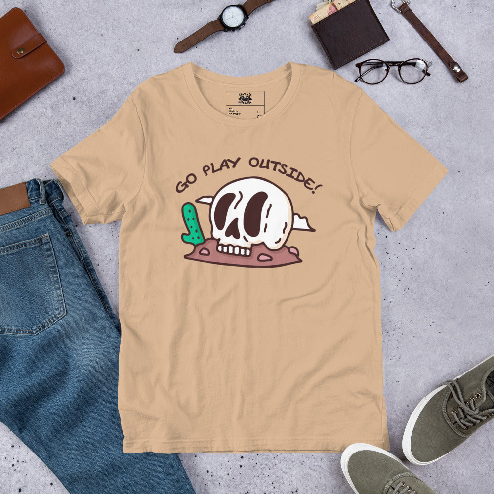 Go Play Outside Short-Sleeve Unisex T-shirt Tan Flat