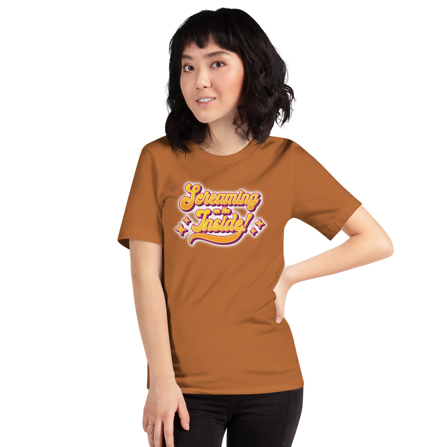 Screaming on the Inside Short-sleeve Unisex T-shirt Toast Mockup